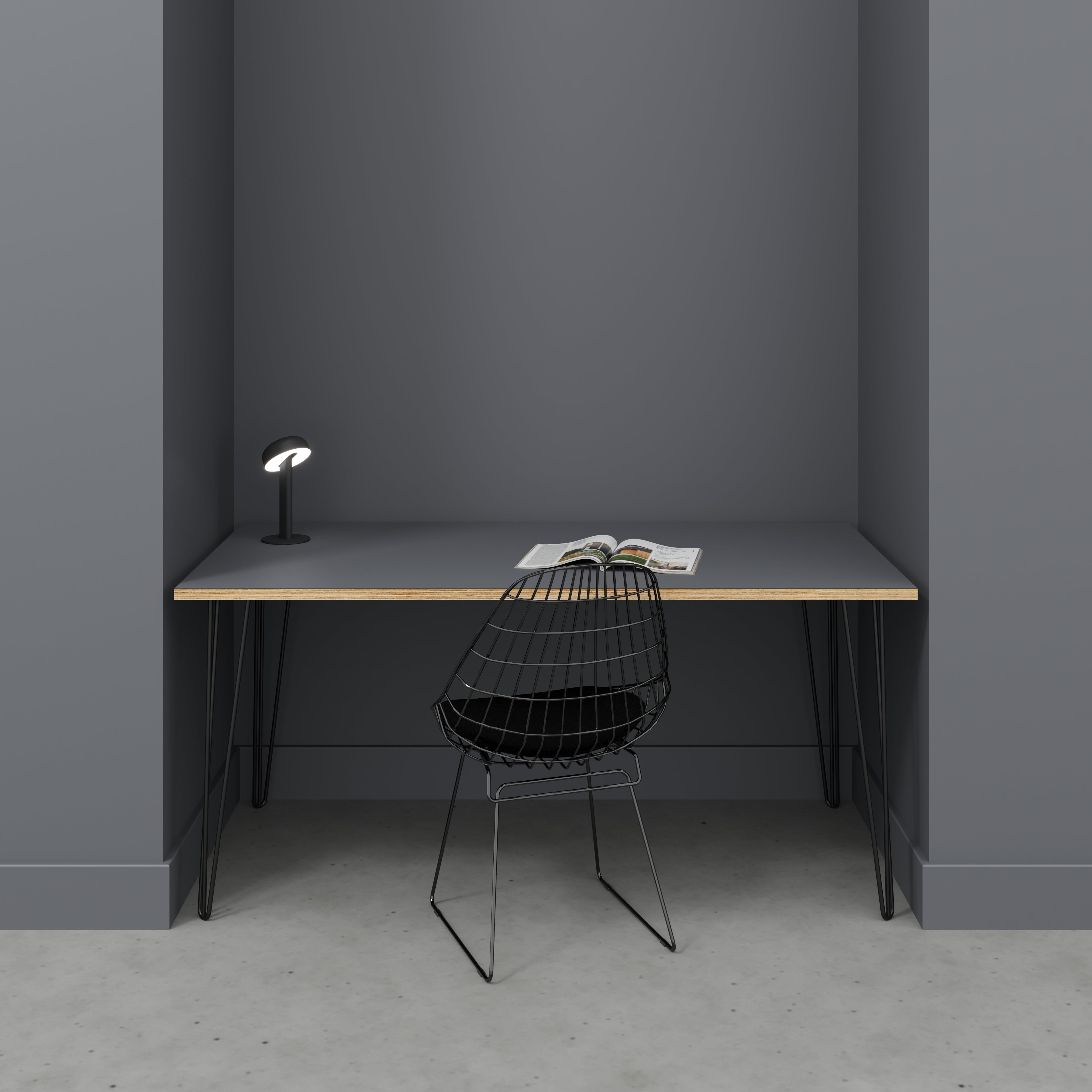 Desk with Black Hairpin Legs - Formica Tornado Grey - 1600(w) x 800(d) x 735(h)