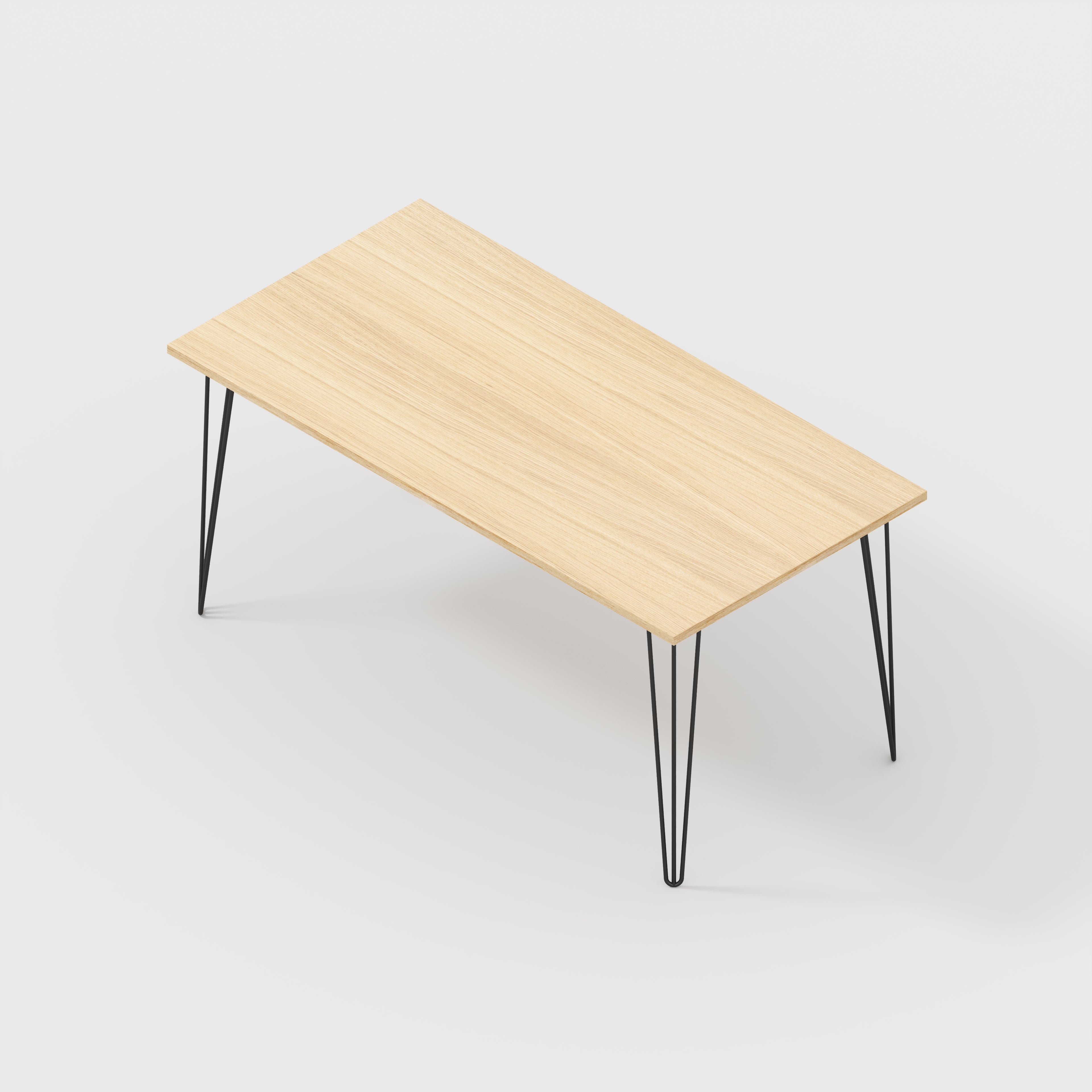 Desk with Black Hairpin Legs - Plywood Oak - 1600(w) x 800(d) x 735(h)