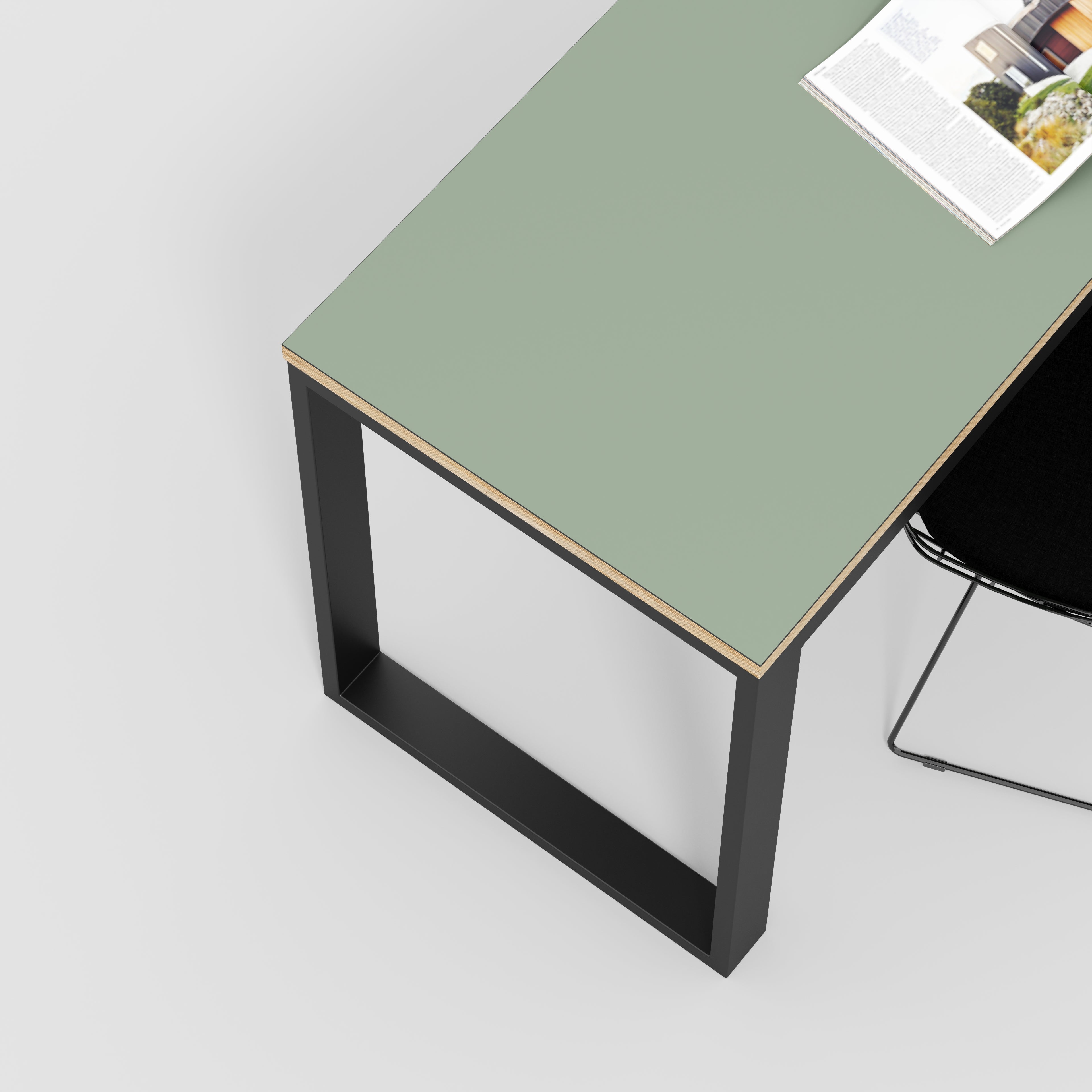 Desk with Black Industrial Frame - Formica Green Slate - 2400(w) x 585(d) x 735(h)