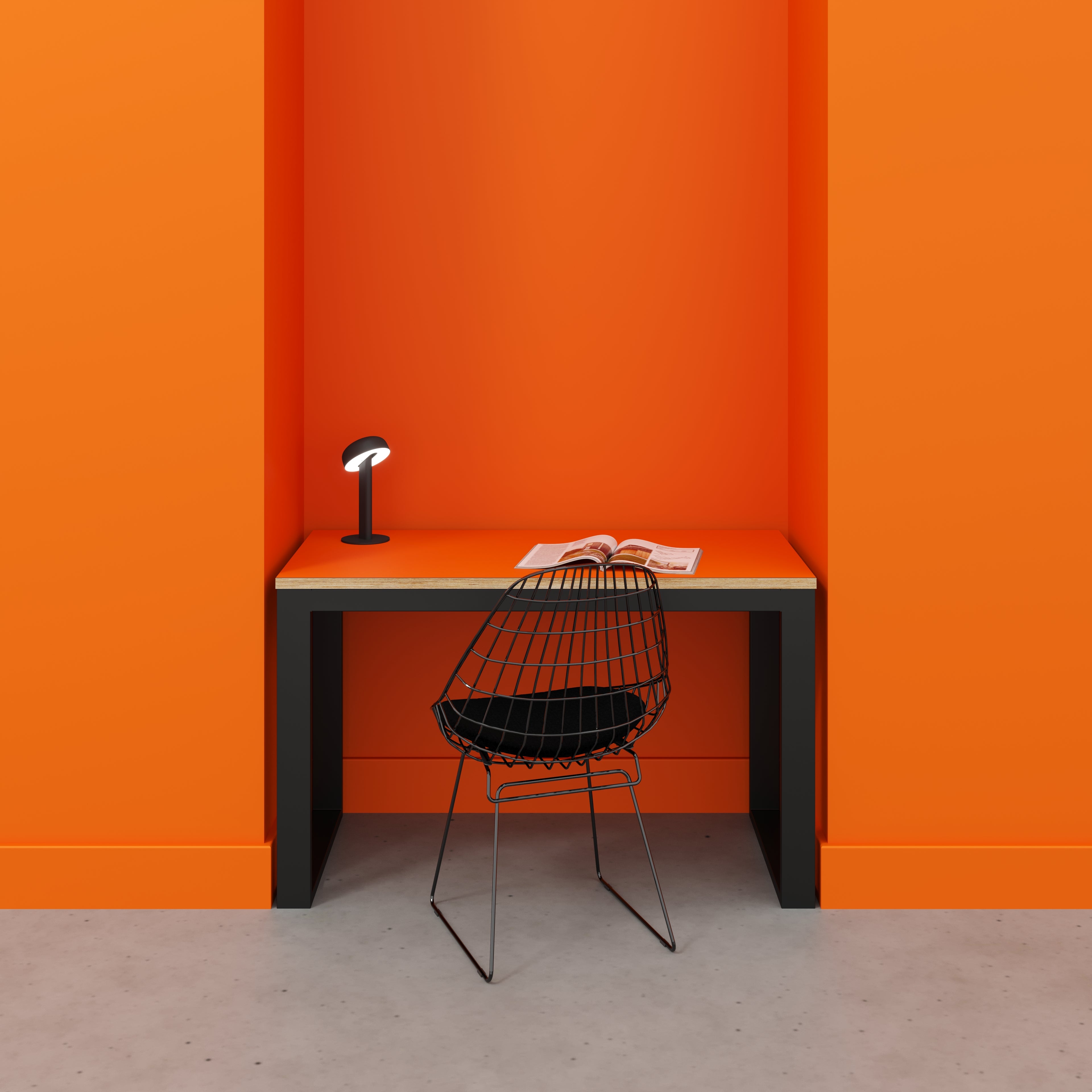 Desk with Black Industrial Frame - Formica Levante Orange - 1200(w) x 585(d) x 735(h)