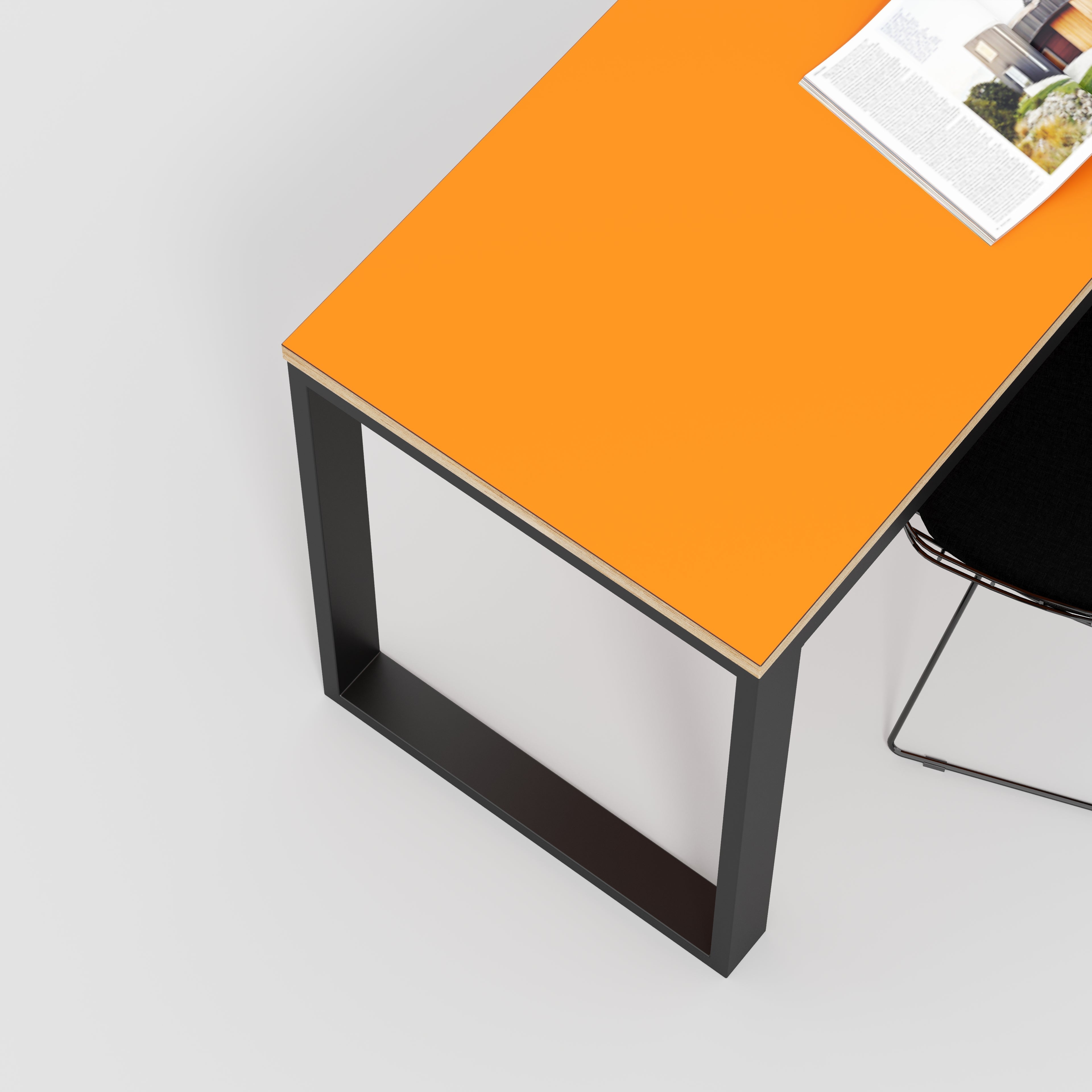 Desk with Black Industrial Frame - Formica Levante Orange - 2400(w) x 585(d) x 735(h)