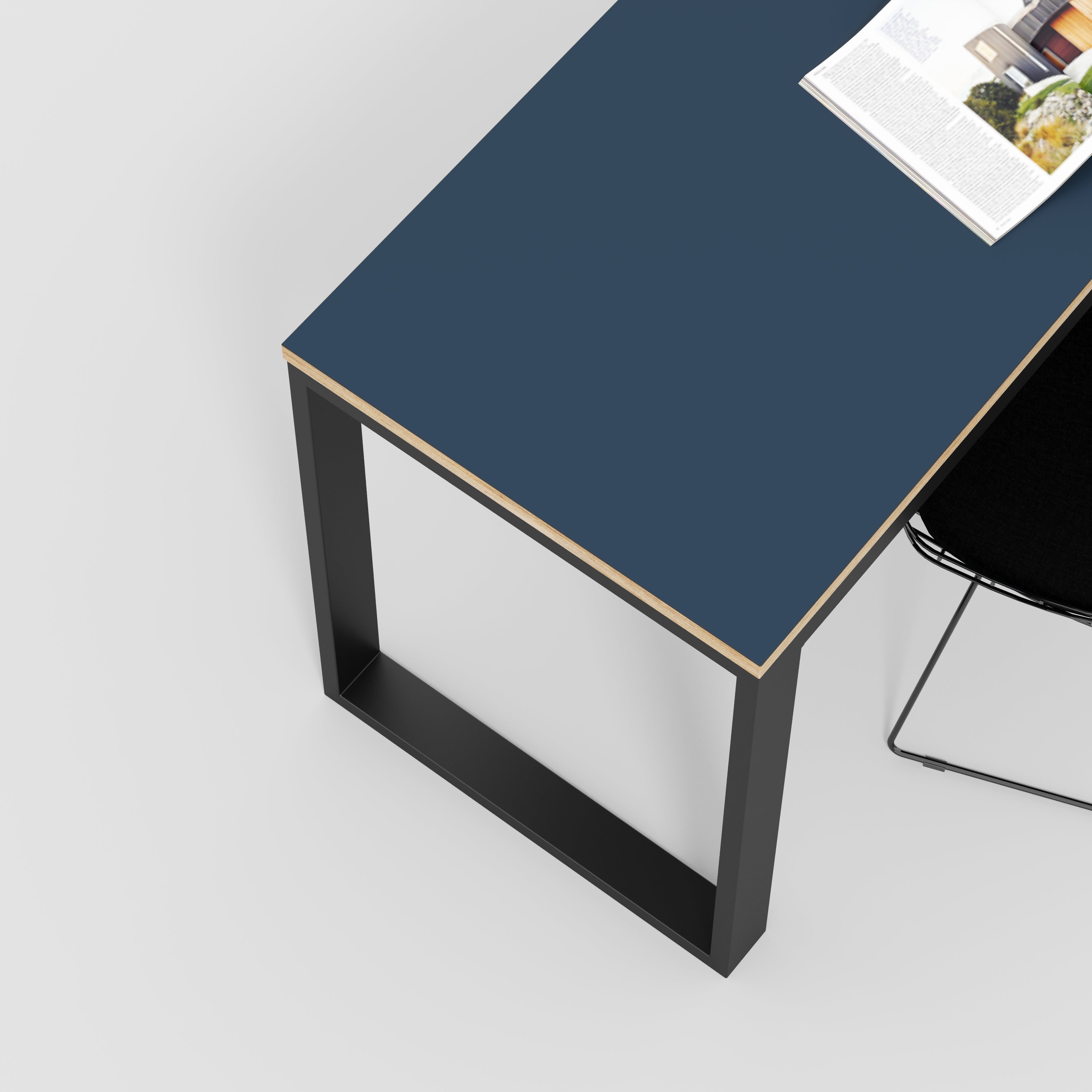 Desk with Black Industrial Frame - Formica Night Sea Blue - 1500(w) x 585(d) x 735(h)