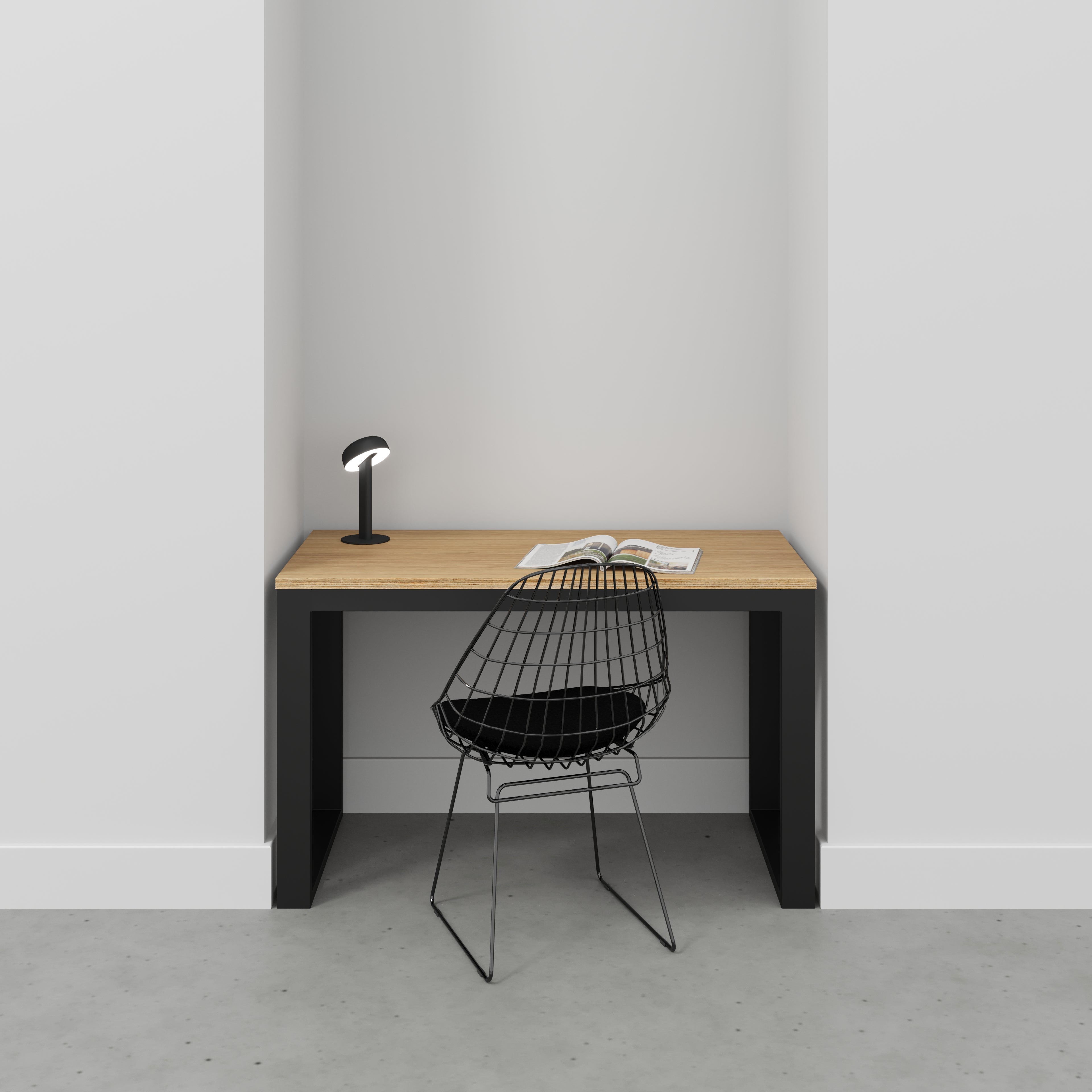 Desk with Black Industrial Frame - Plywood Oak - 1200(w) x 585(d) x 735(h)