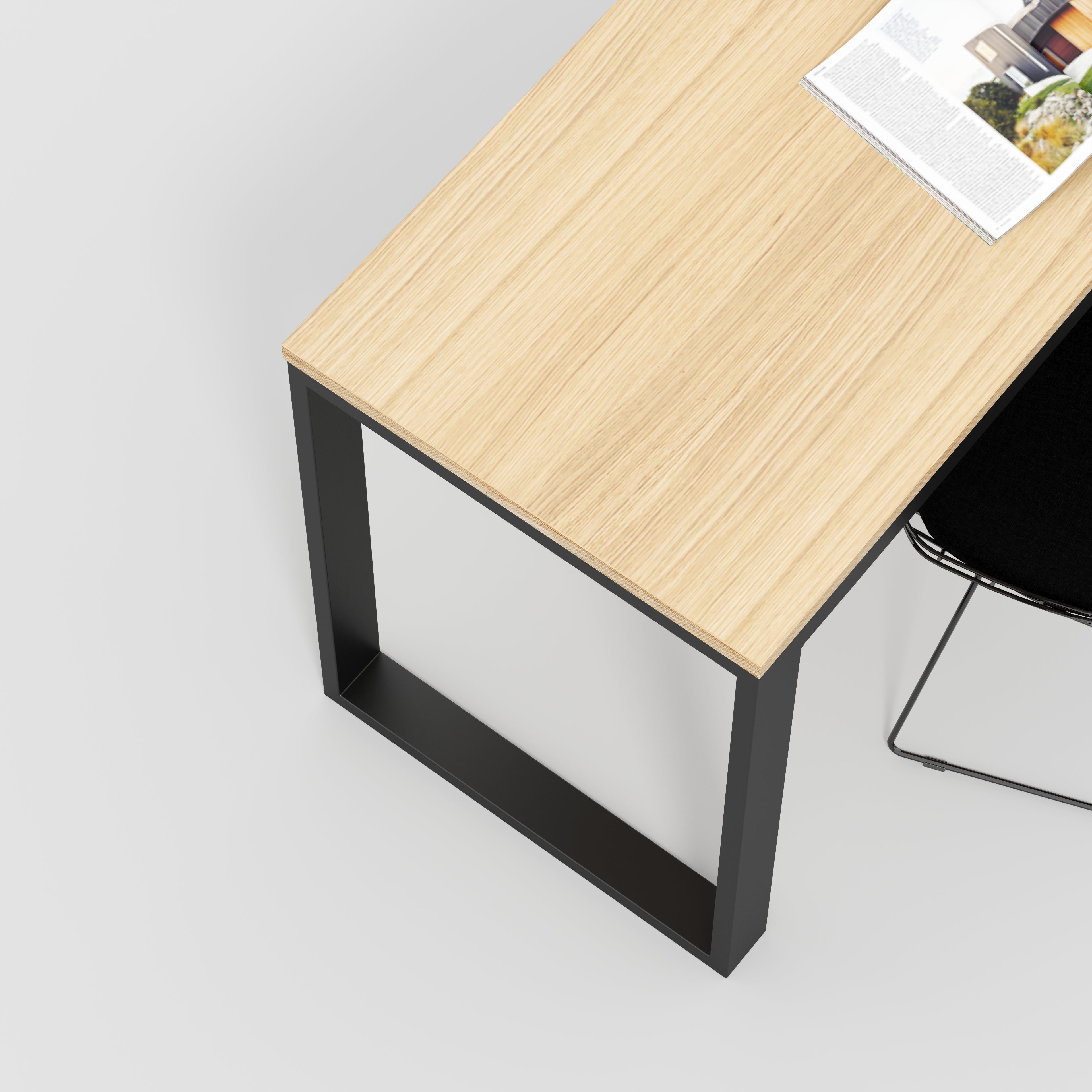Desk with Black Industrial Frame - Plywood Oak - 1200(w) x 585(d) x 735(h)