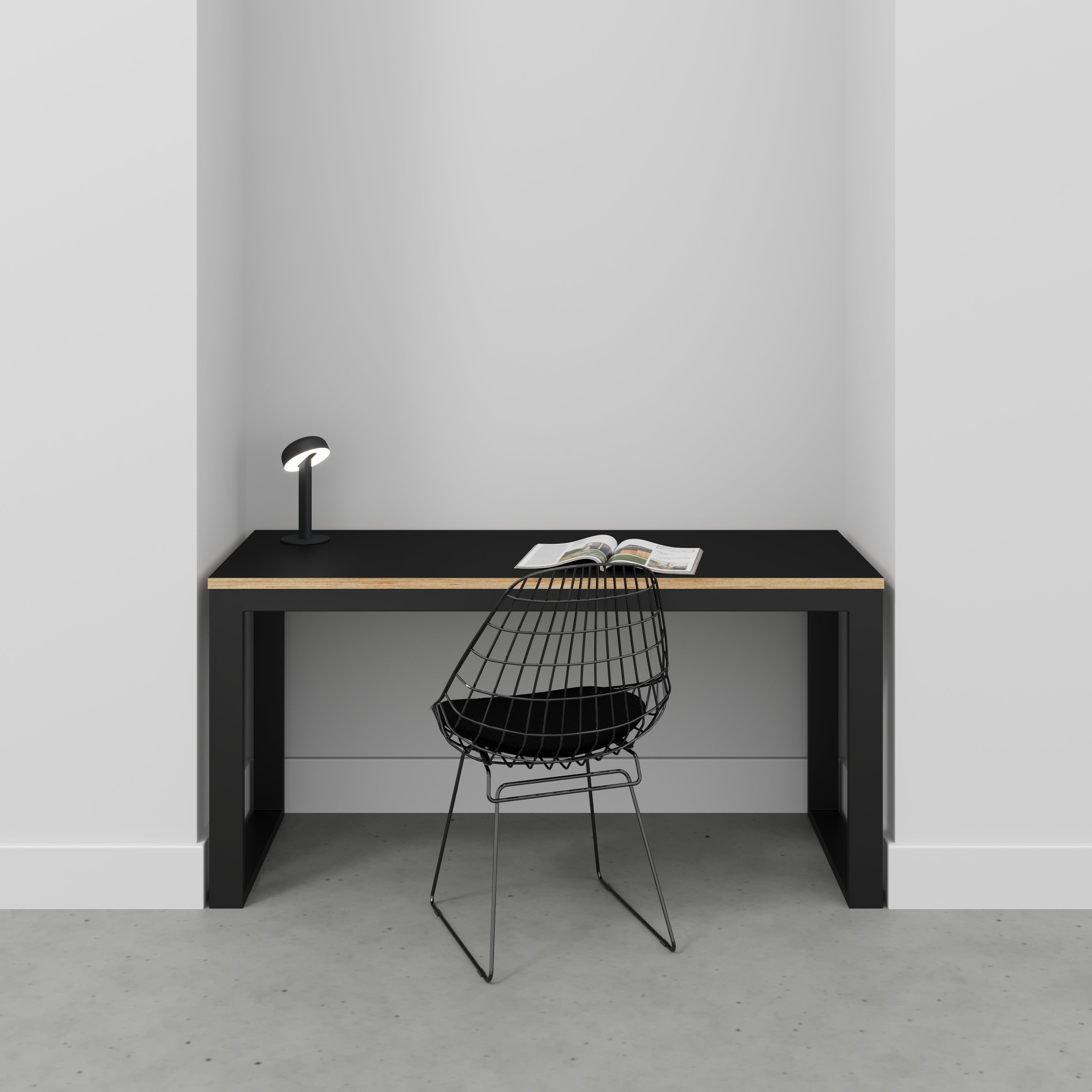 Desk with Black Industrial Frame - Formica Diamond Black - 1500(w) x 585(d) x 735(h)