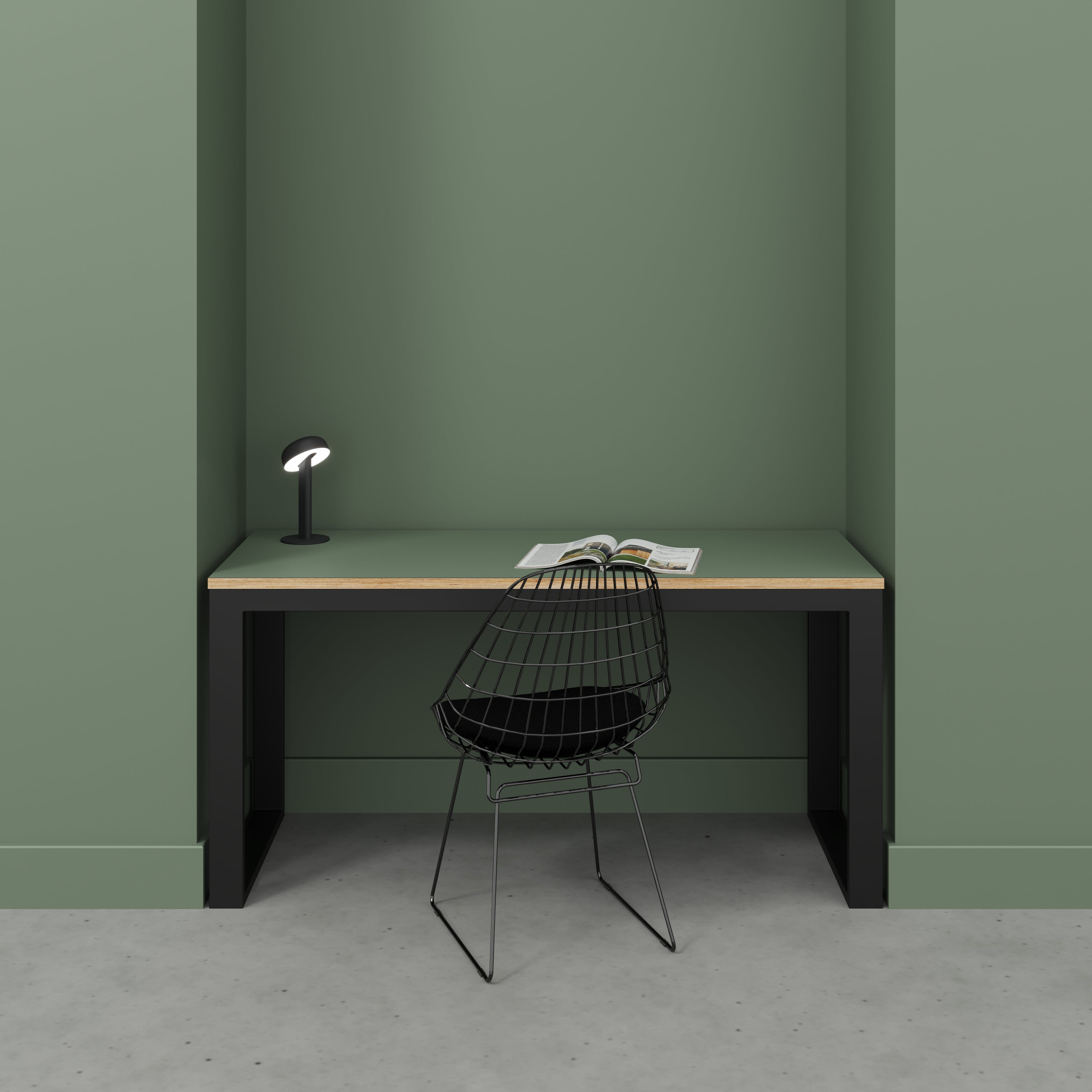 Desk with Black Industrial Frame - Formica Green Slate - 1500(w) x 585(d) x 735(h)