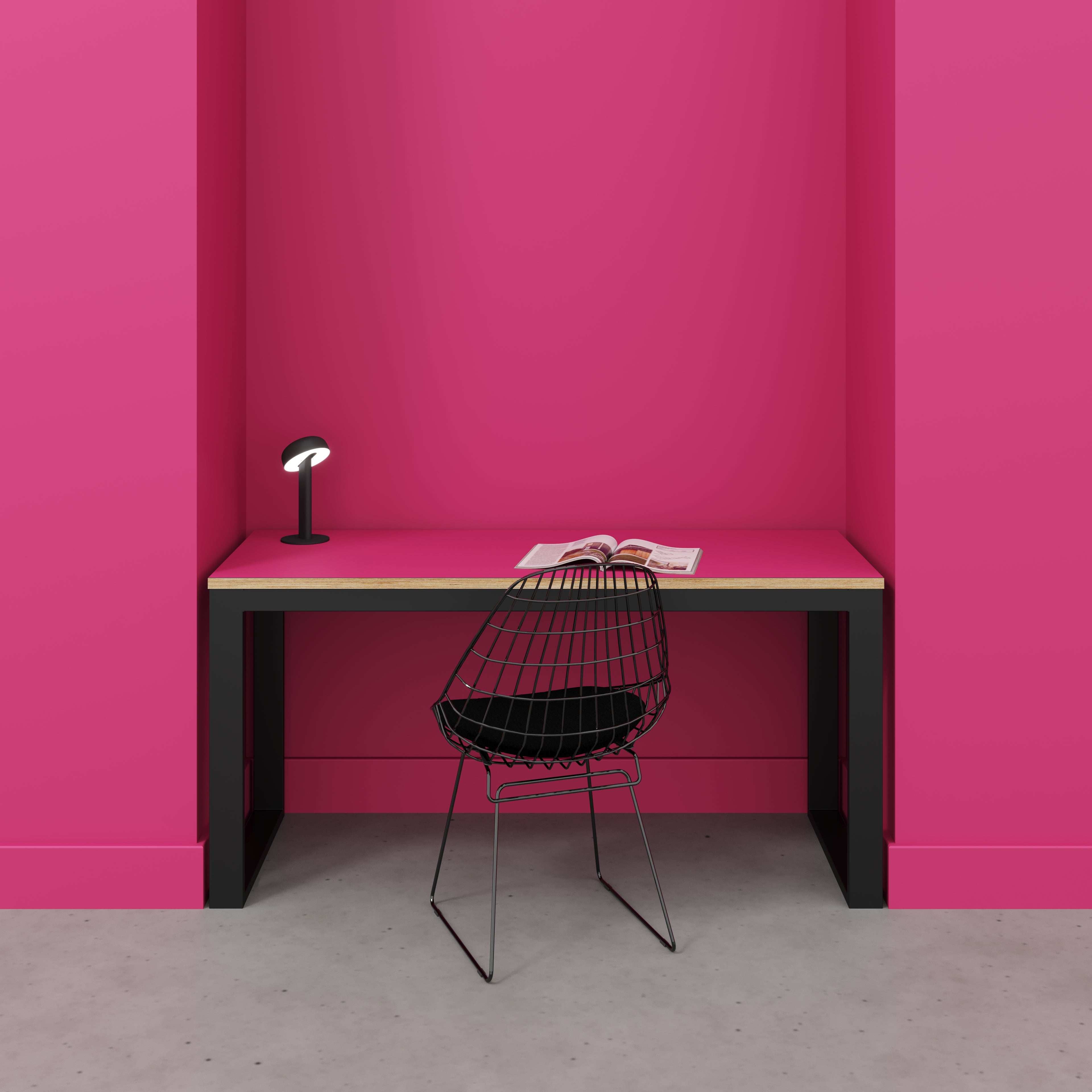Desk with Black Industrial Frame - Formica Juicy Pink - 1500(w) x 585(d) x 735(h)