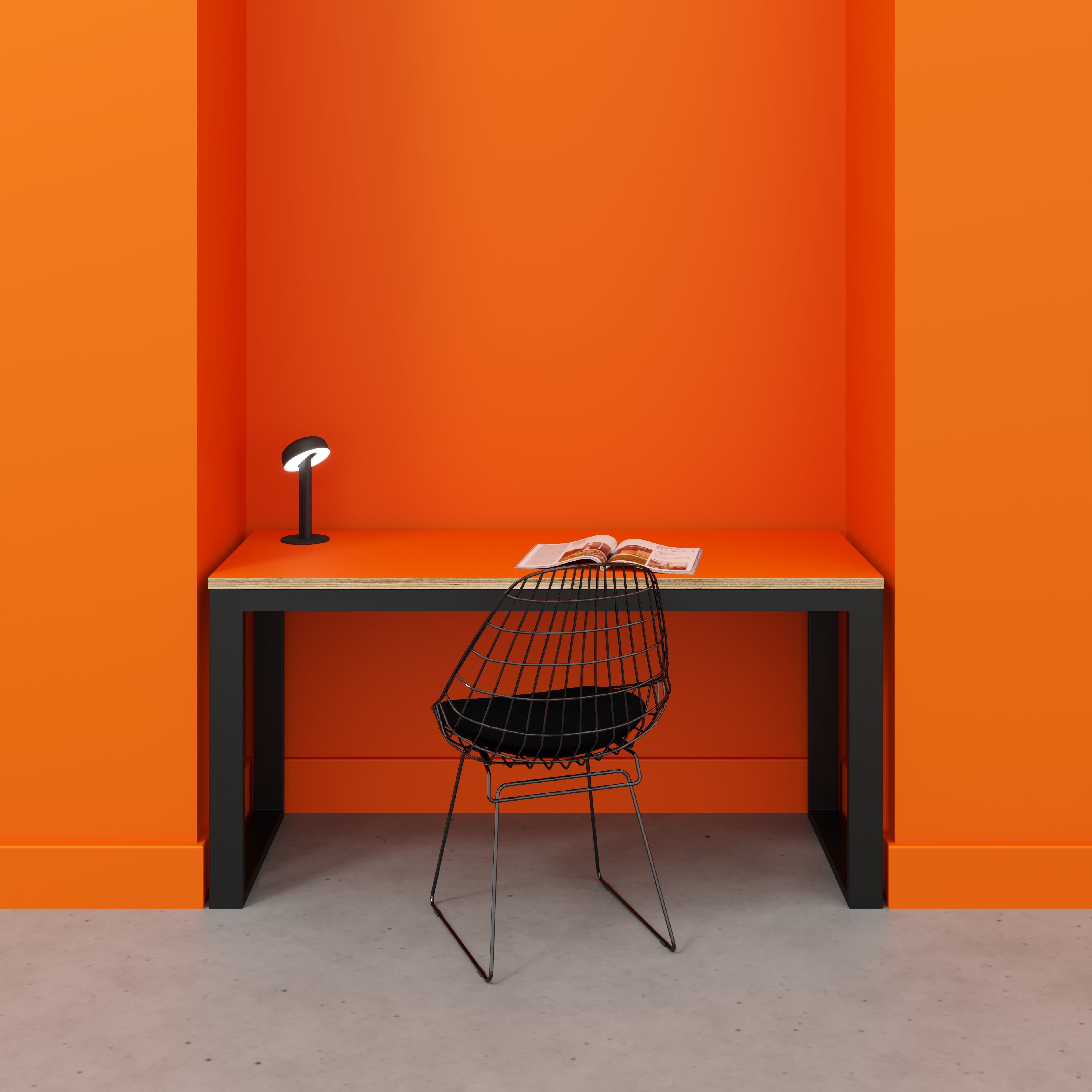 Desk with Black Industrial Frame - Formica Levante Orange - 1500(w) x 585(d) x 735(h)