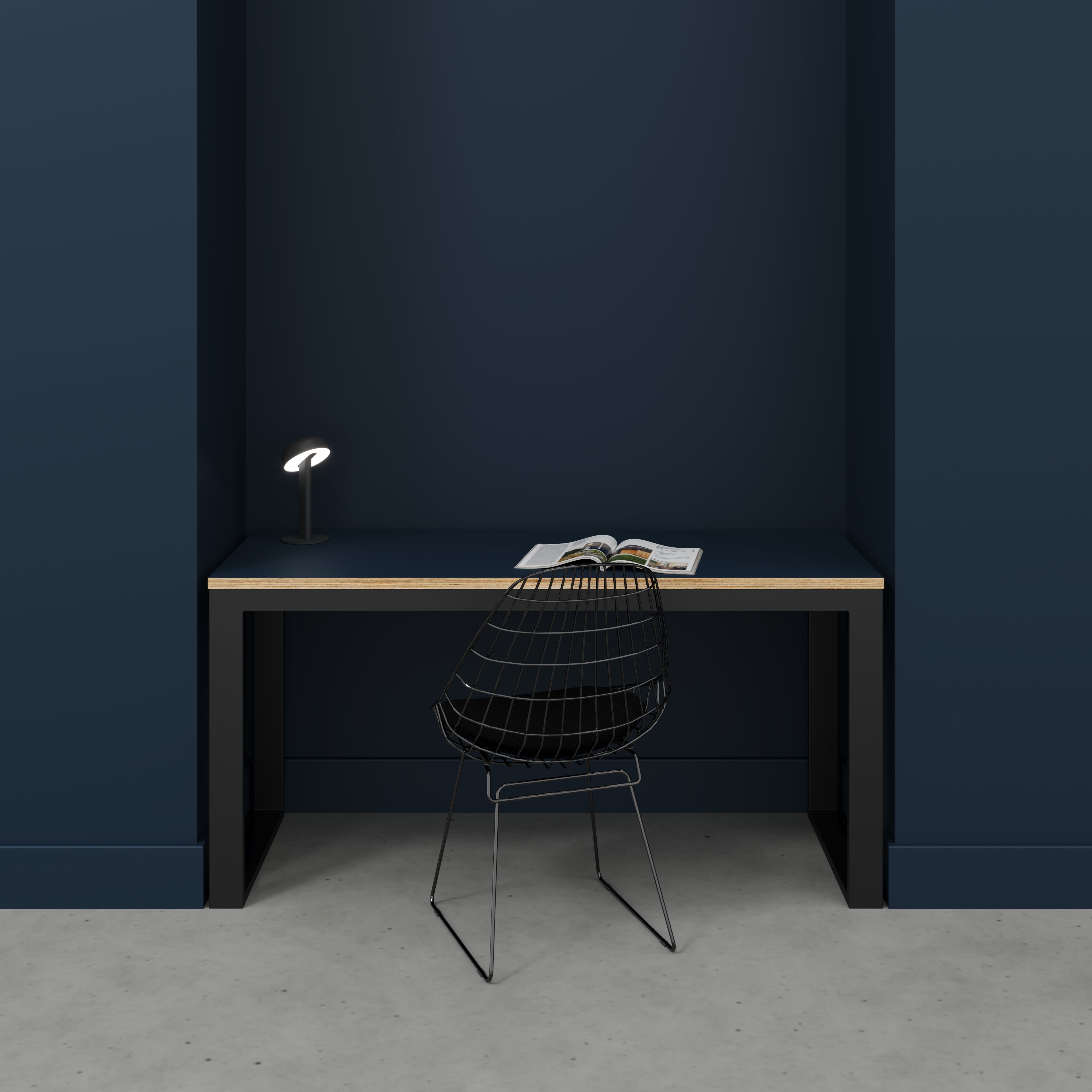 Desk with Black Industrial Frame - Formica Night Sea Blue - 1500(w) x 585(d) x 735(h)