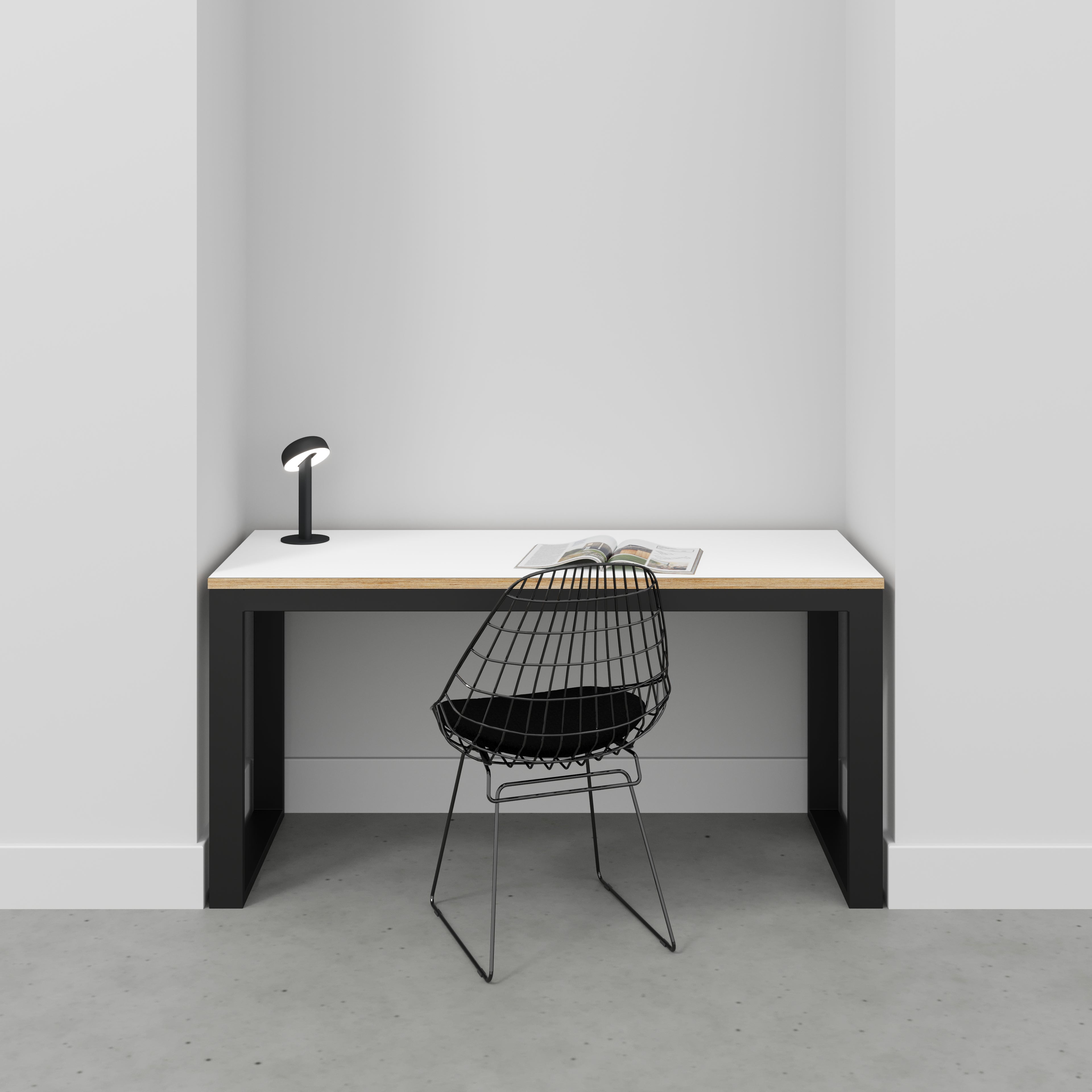Desk with Black Industrial Frame - Formica White - 1500(w) x 585(d) x 735(h)