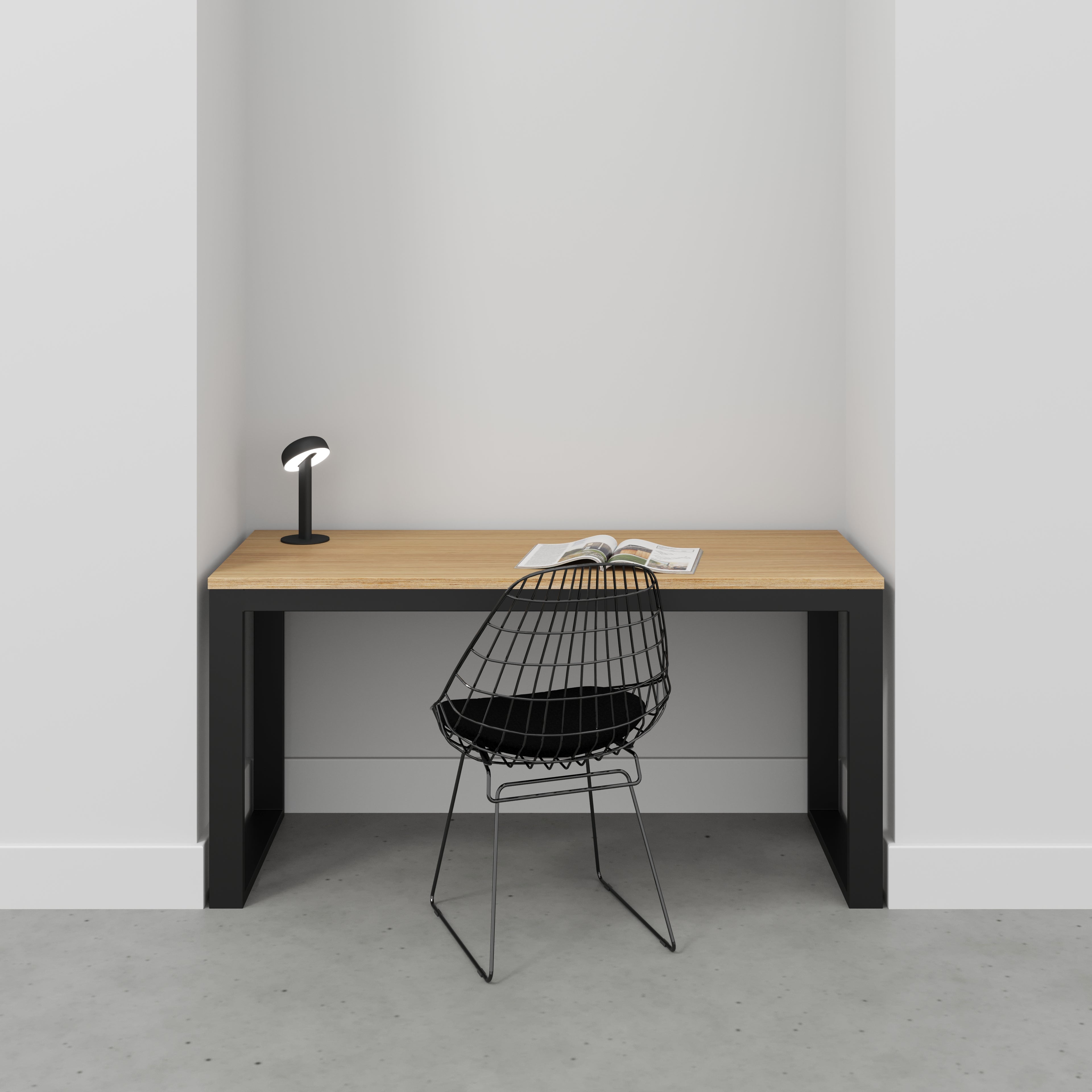 Desk with Black Industrial Frame - Plywood Oak - 1500(w) x 585(d) x 735(h)