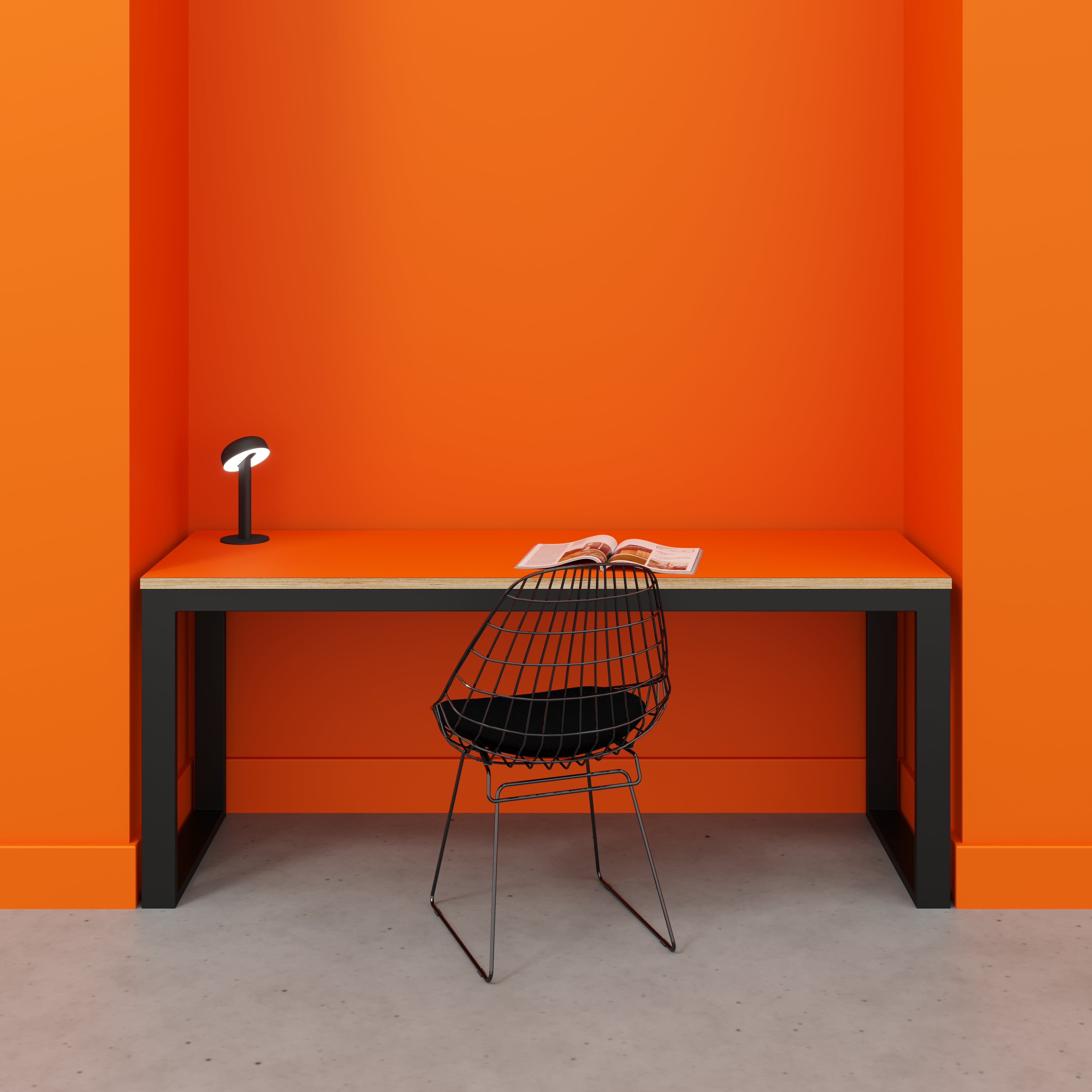 Desk with Black Industrial Frame - Formica Levante Orange - 1800(w) x 585(d) x 735(h)