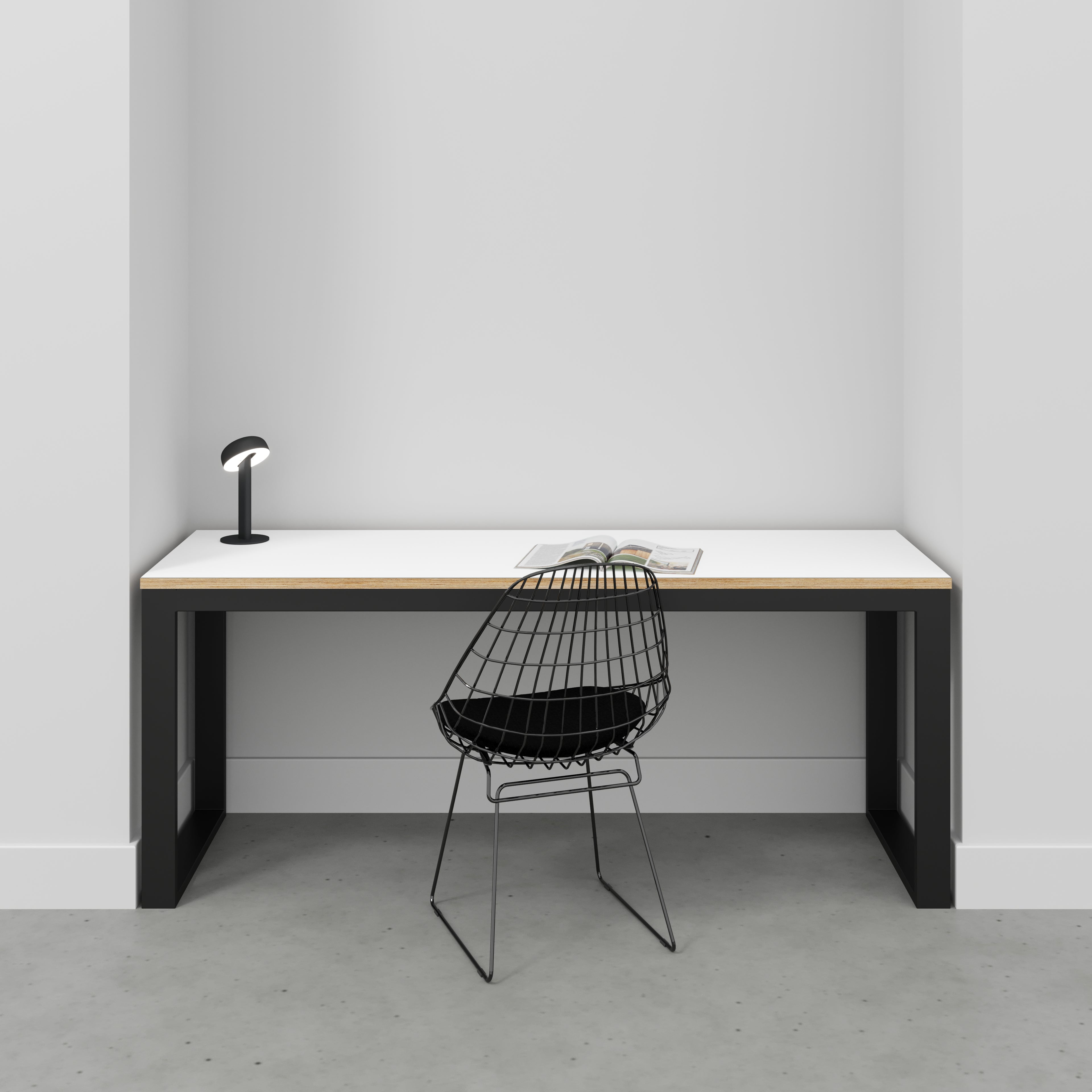 Desk with Black Industrial Frame - Formica White - 1800(w) x 585(d) x 735(h)