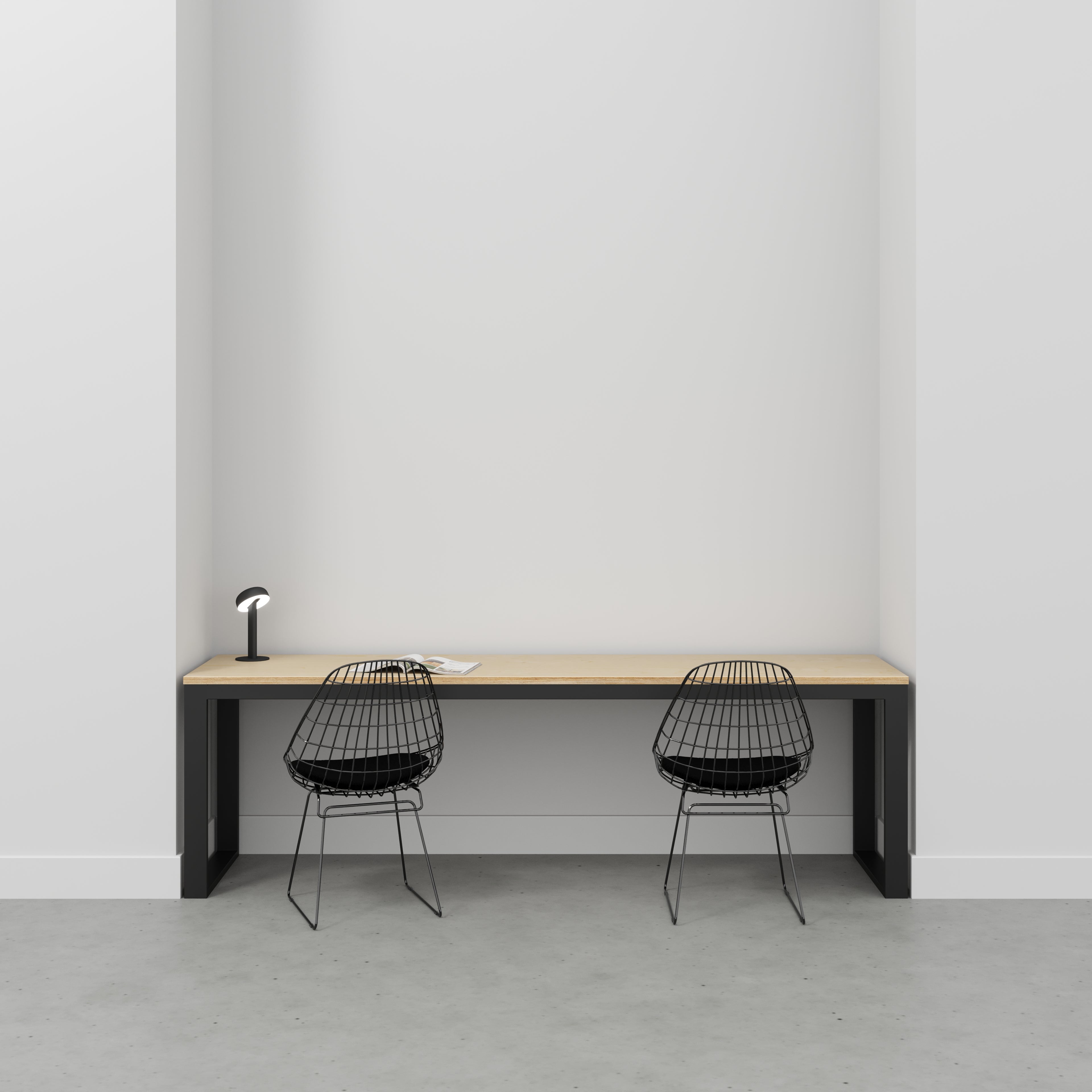 Desk with Black Industrial Frame - Plywood Birch - 2400(w) x 585(d) x 735(h)