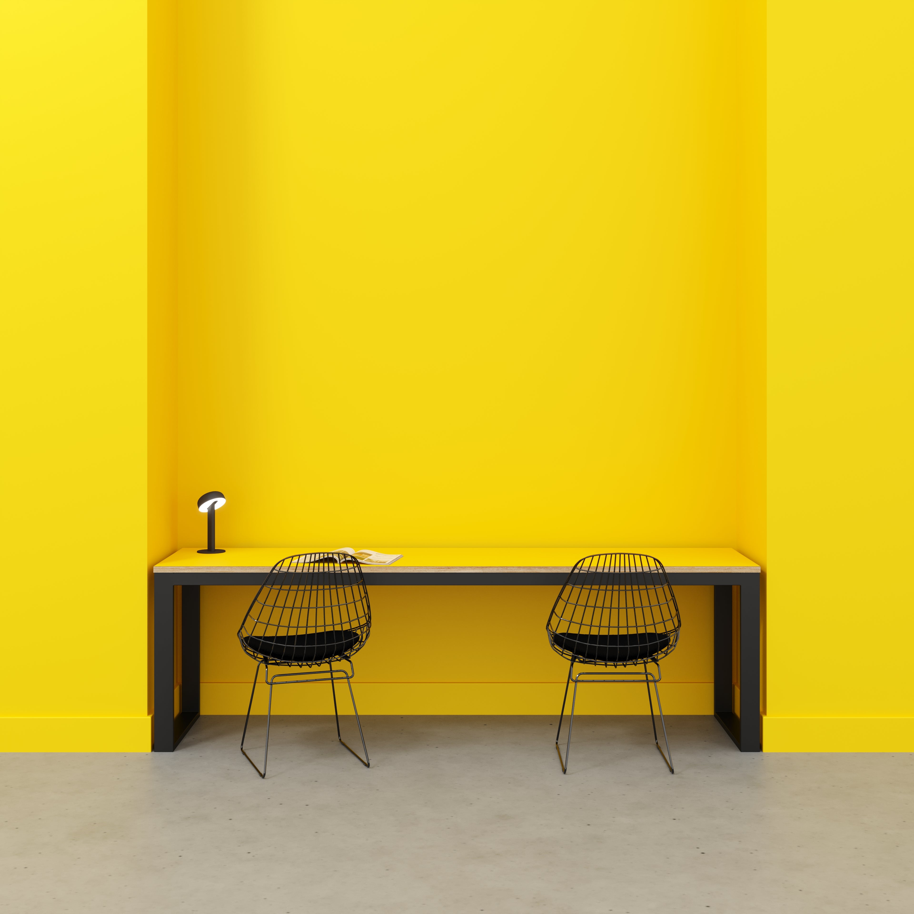 Desk with Black Industrial Frame - Formica Chrome Yellow - 2400(w) x 585(d) x 735(h)