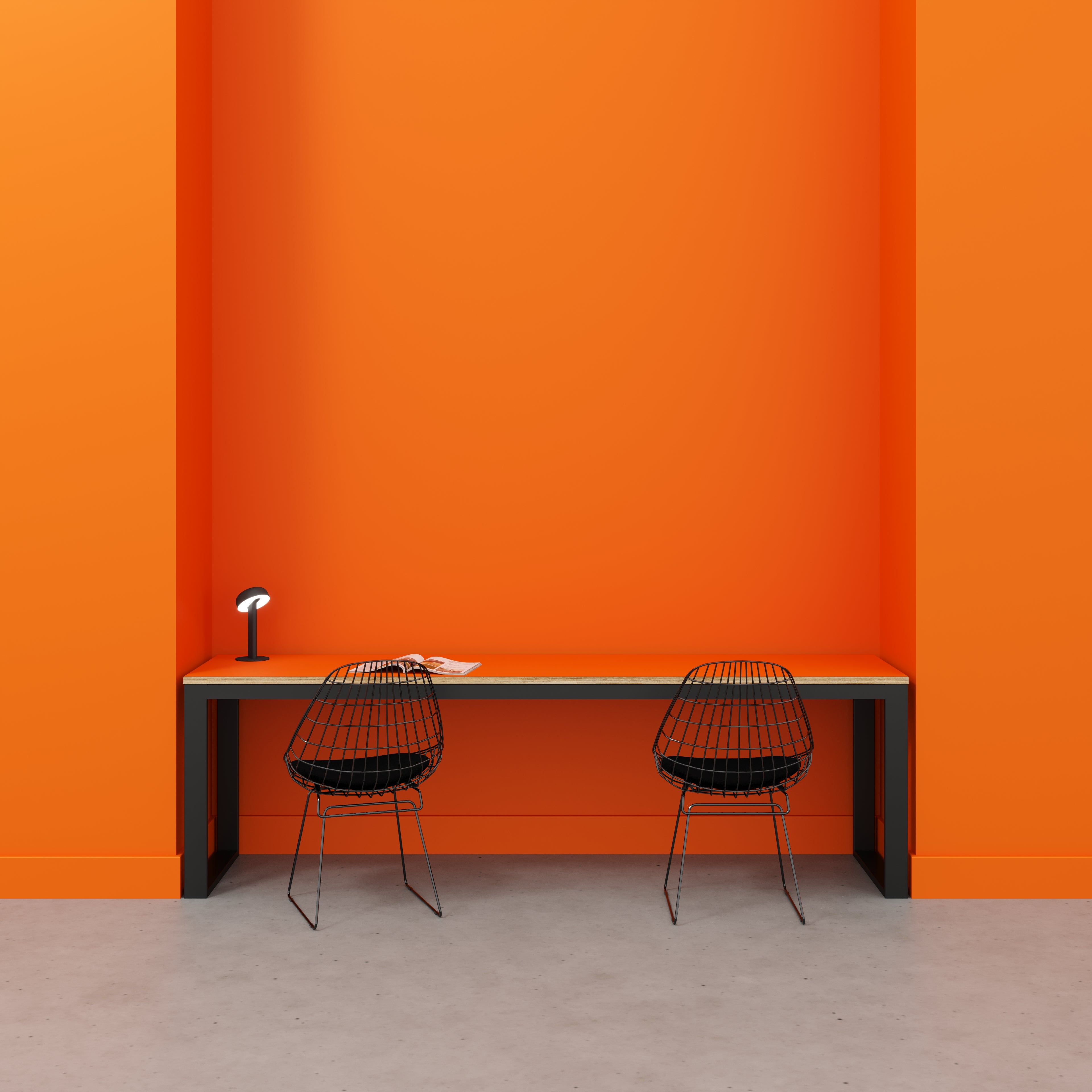 Desk with Black Industrial Frame - Formica Levante Orange - 2400(w) x 585(d) x 735(h)