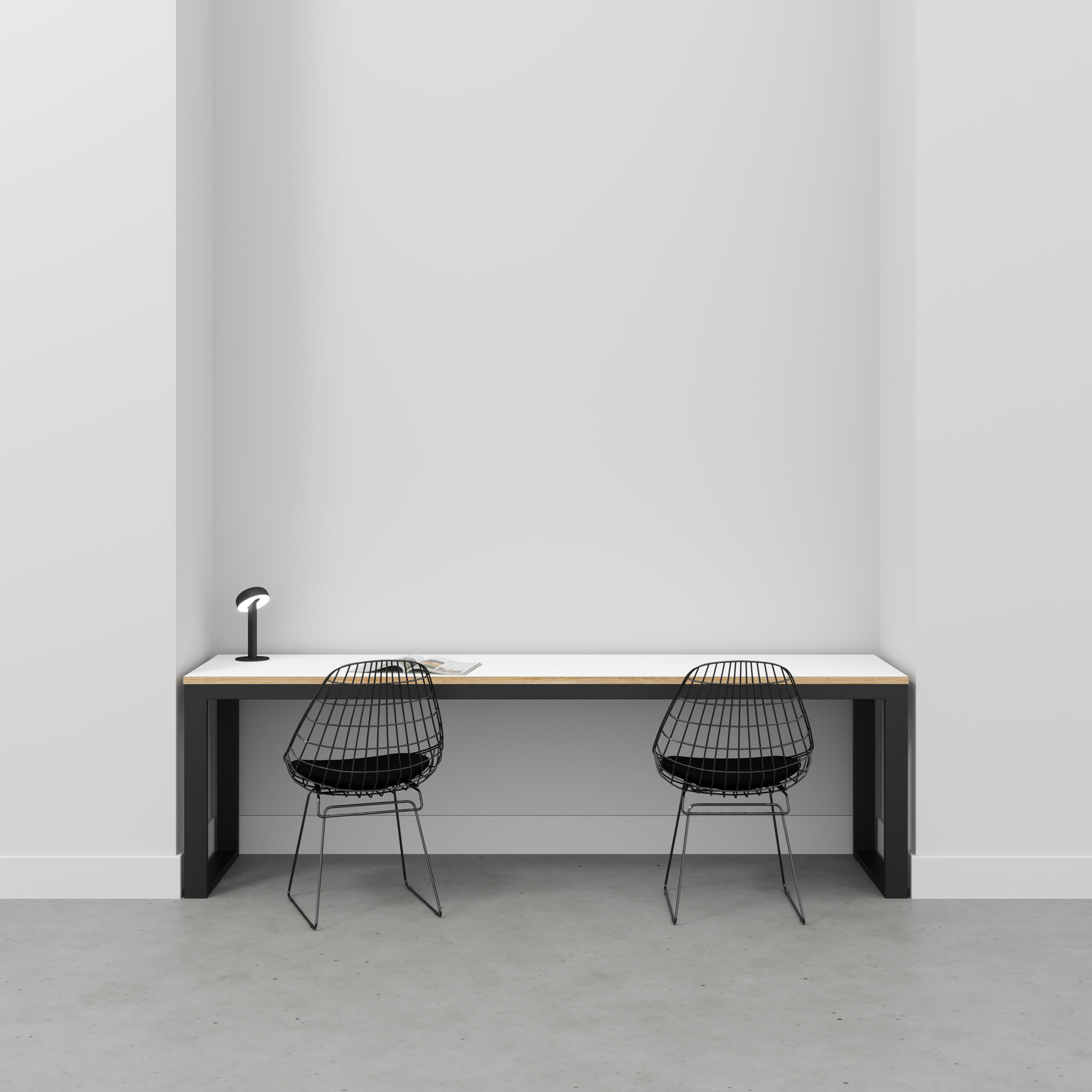 Desk with Black Industrial Frame - Formica White - 2400(w) x 585(d) x 735(h)