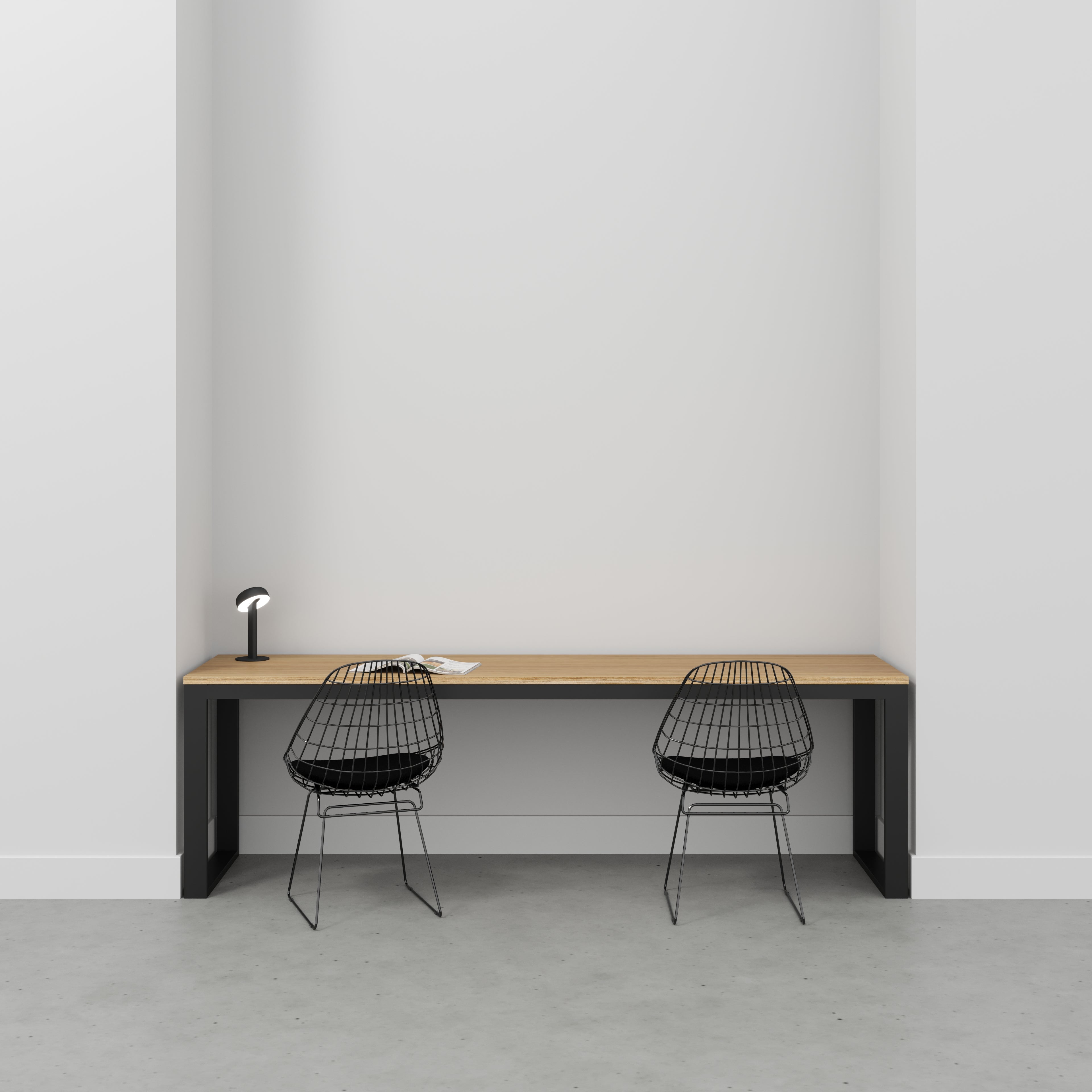 Desk with Black Industrial Frame - Plywood Oak - 2400(w) x 585(d) x 735(h)