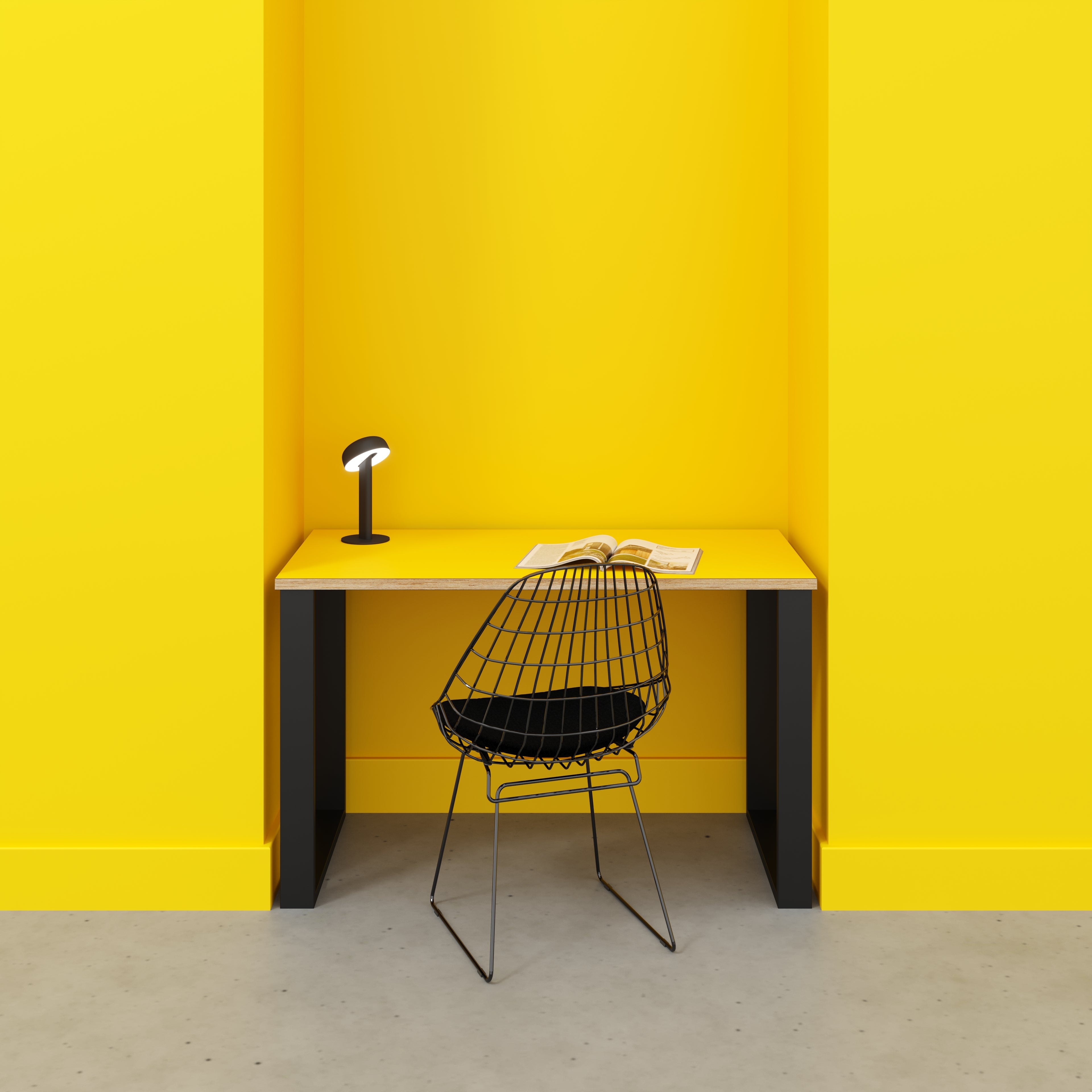 Desk with Black Industrial Legs - Formica Chrome Yellow - 1200(w) x 600(d) x 735(h)