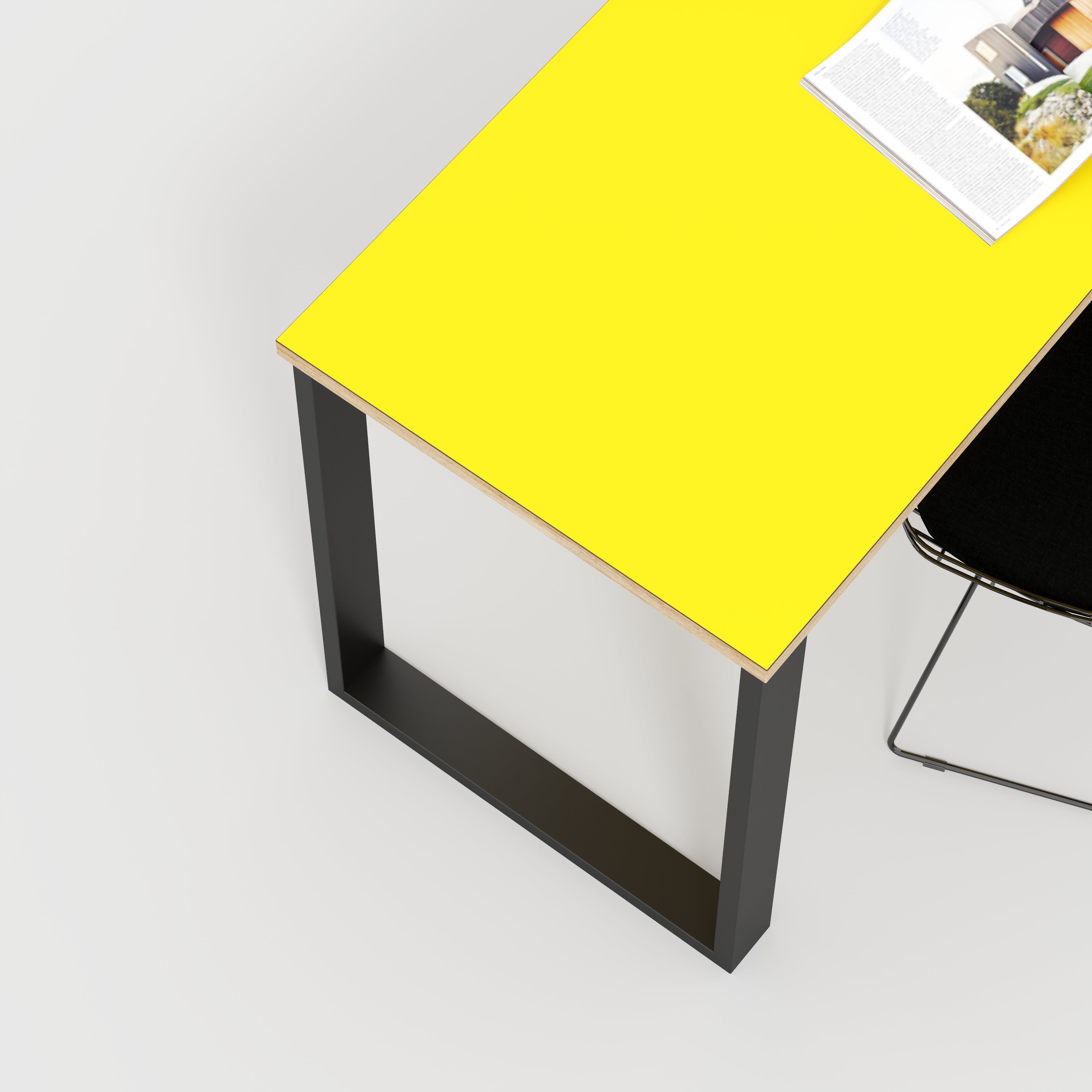 Desk with Black Industrial Legs - Formica Chrome Yellow - 1600(w) x 800(d) x 735(h)