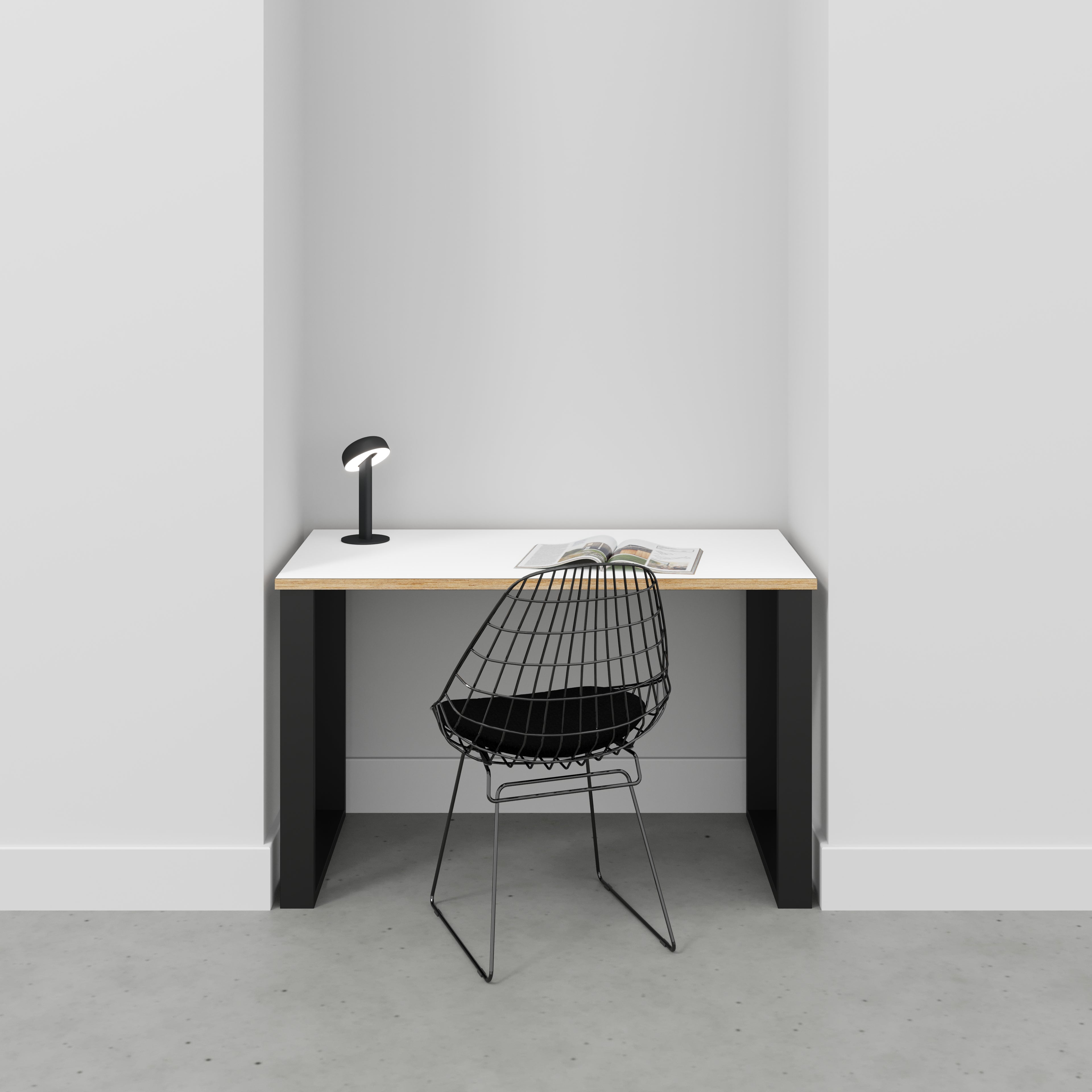 Desk with Black Industrial Legs - Formica White - 1200(w) x 600(d) x 735(h)