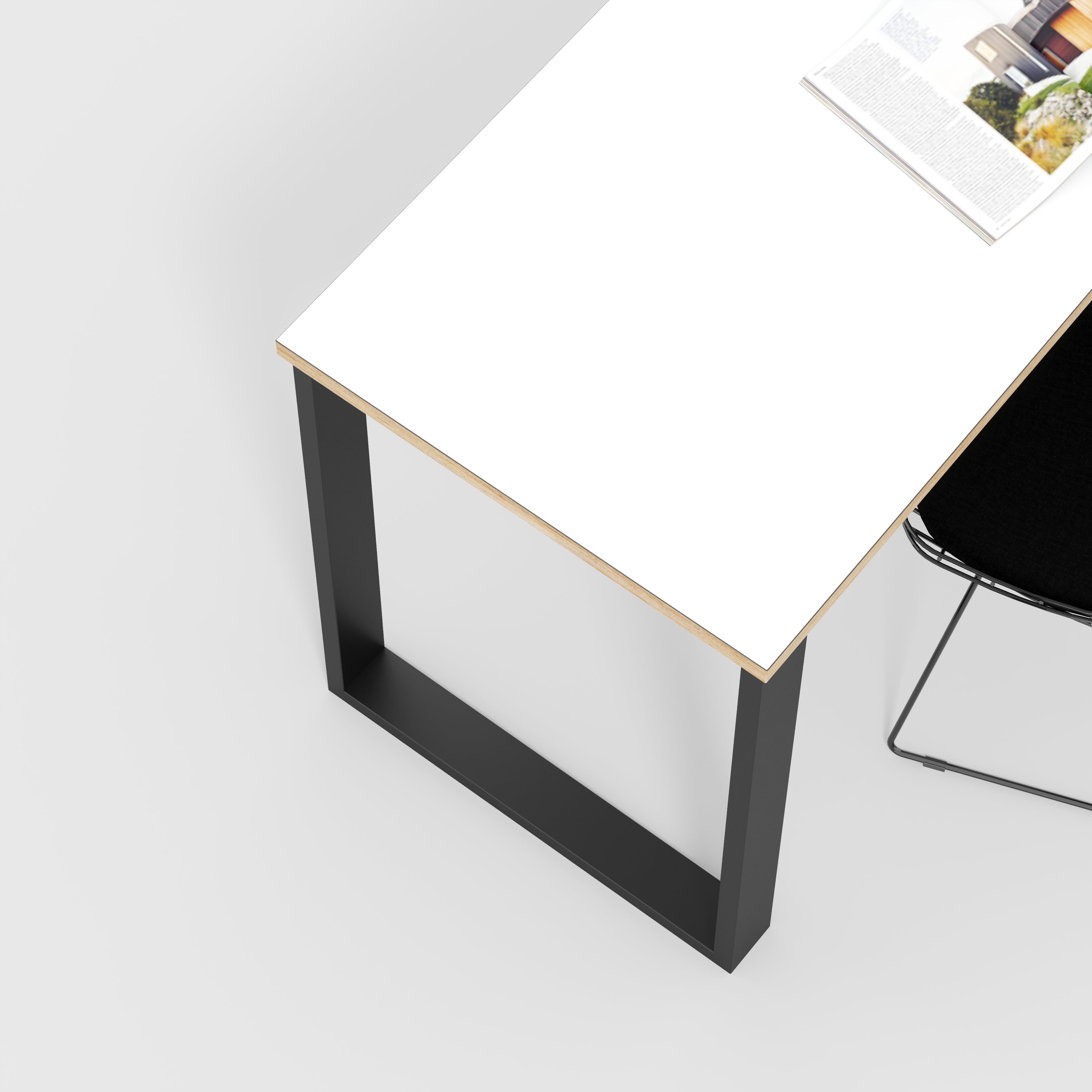 Plywood Desk with Black Industrial Legs - Formica White - 1200(w) x 600(d) x 735(h)