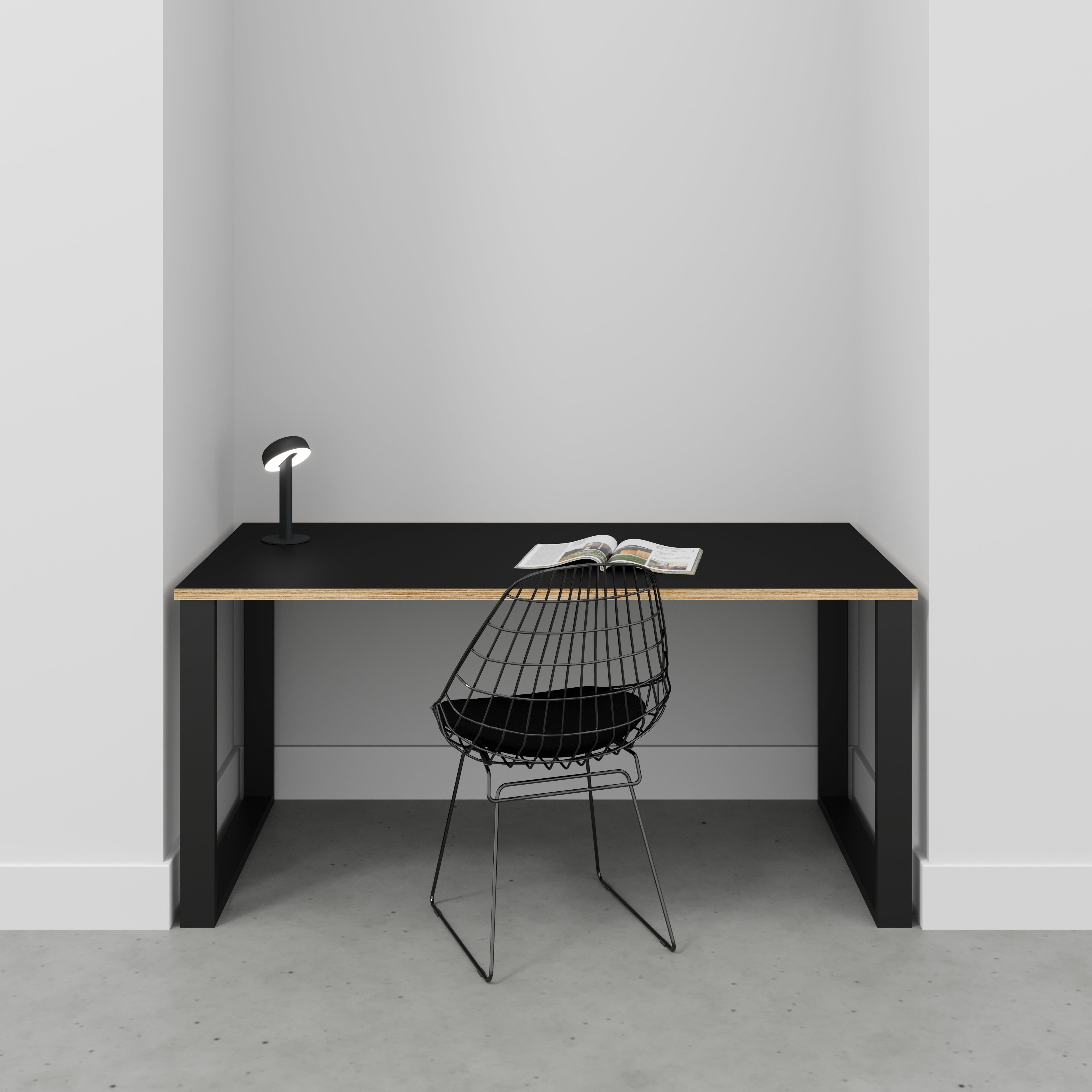 Desk with Black Industrial Legs - Formica Diamond Black - 1600(w) x 800(d) x 735(h)