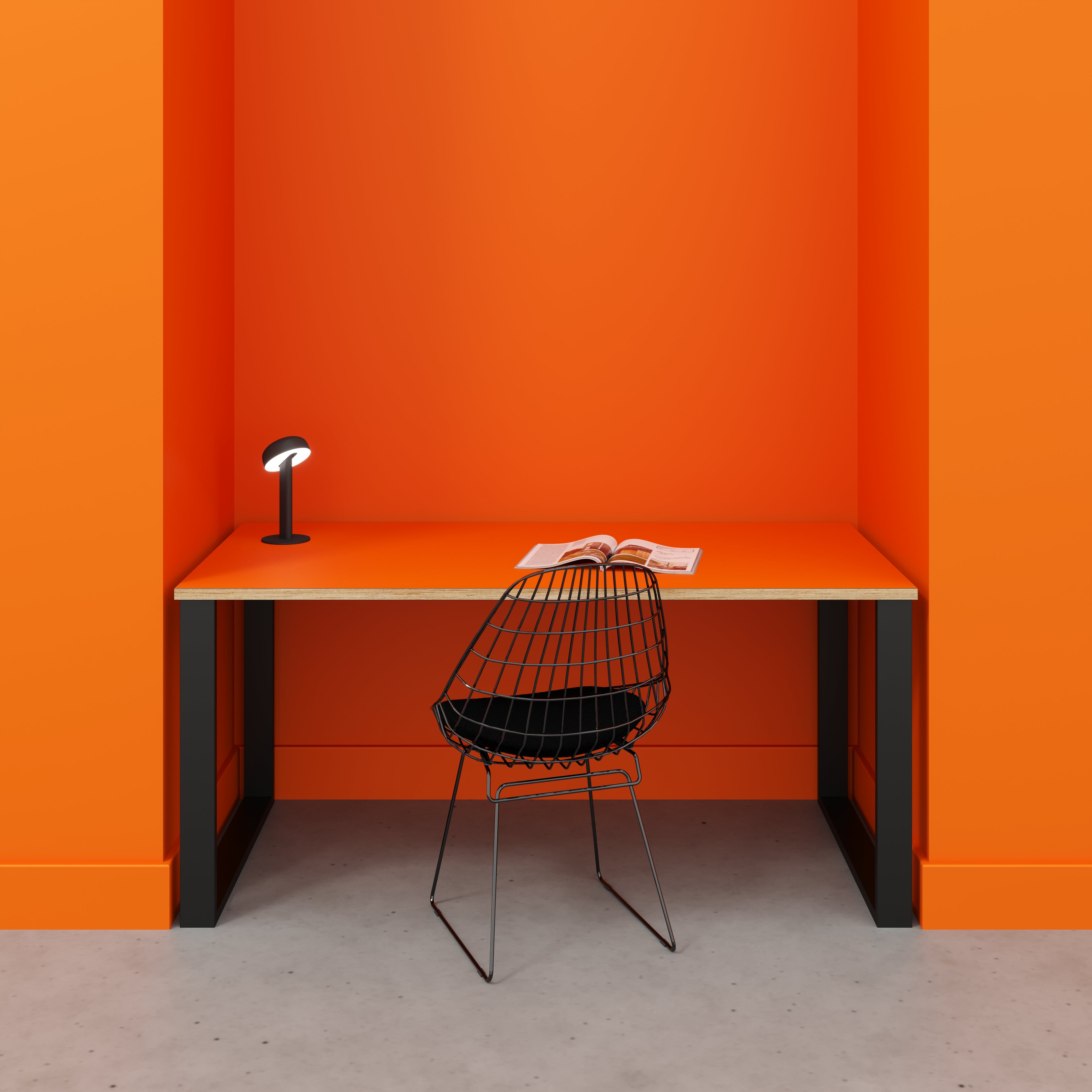 Desk with Black Industrial Legs - Formica Levante Orange - 1600(w) x 800(d) x 735(h)