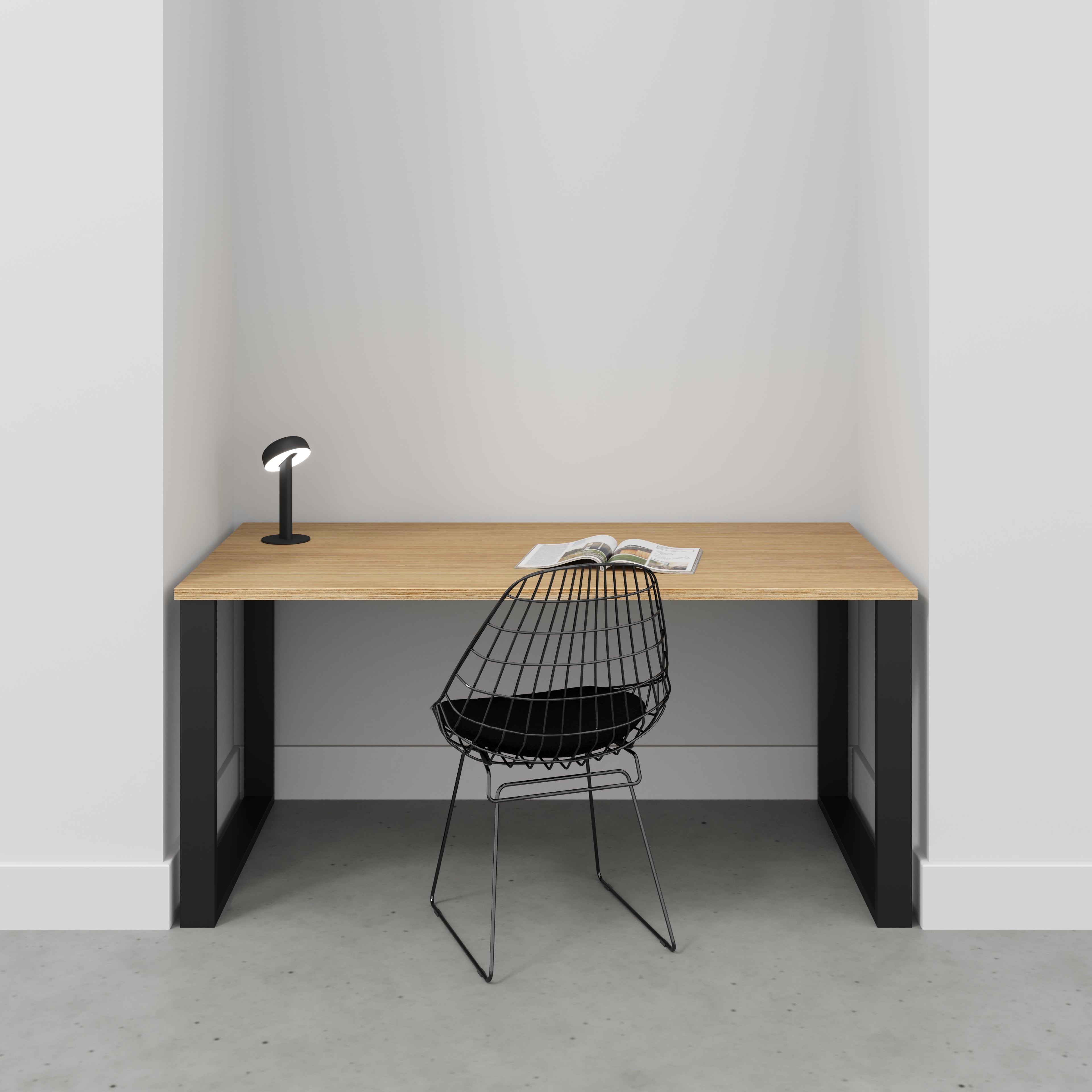 Desk with Black Industrial Legs - Plywood Oak - 1600(w) x 800(d) x 735(h)