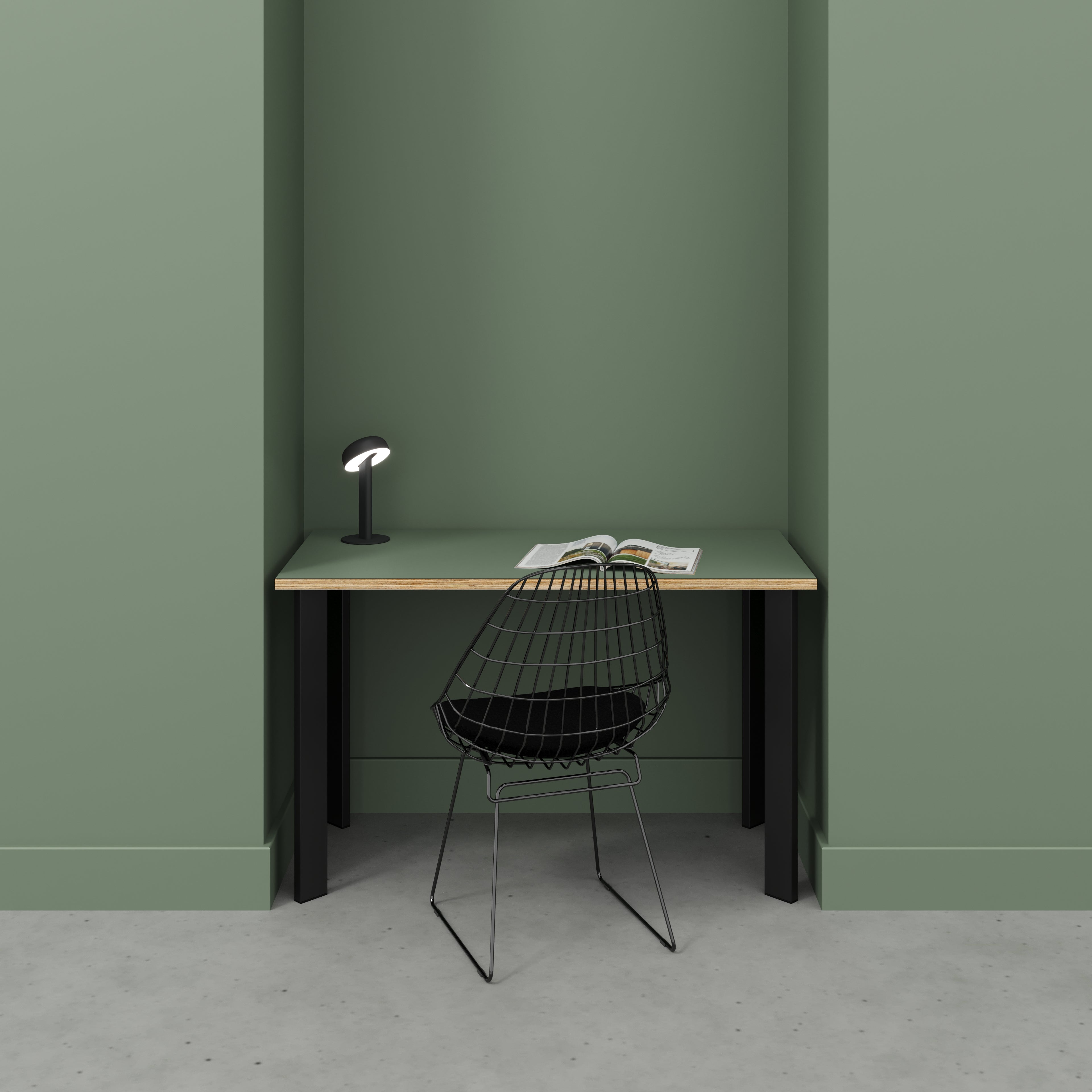 Desk with Black Rectangular Single Pin Legs - Formica Green Slate - 1200(w) x 600(d) x 735(h)