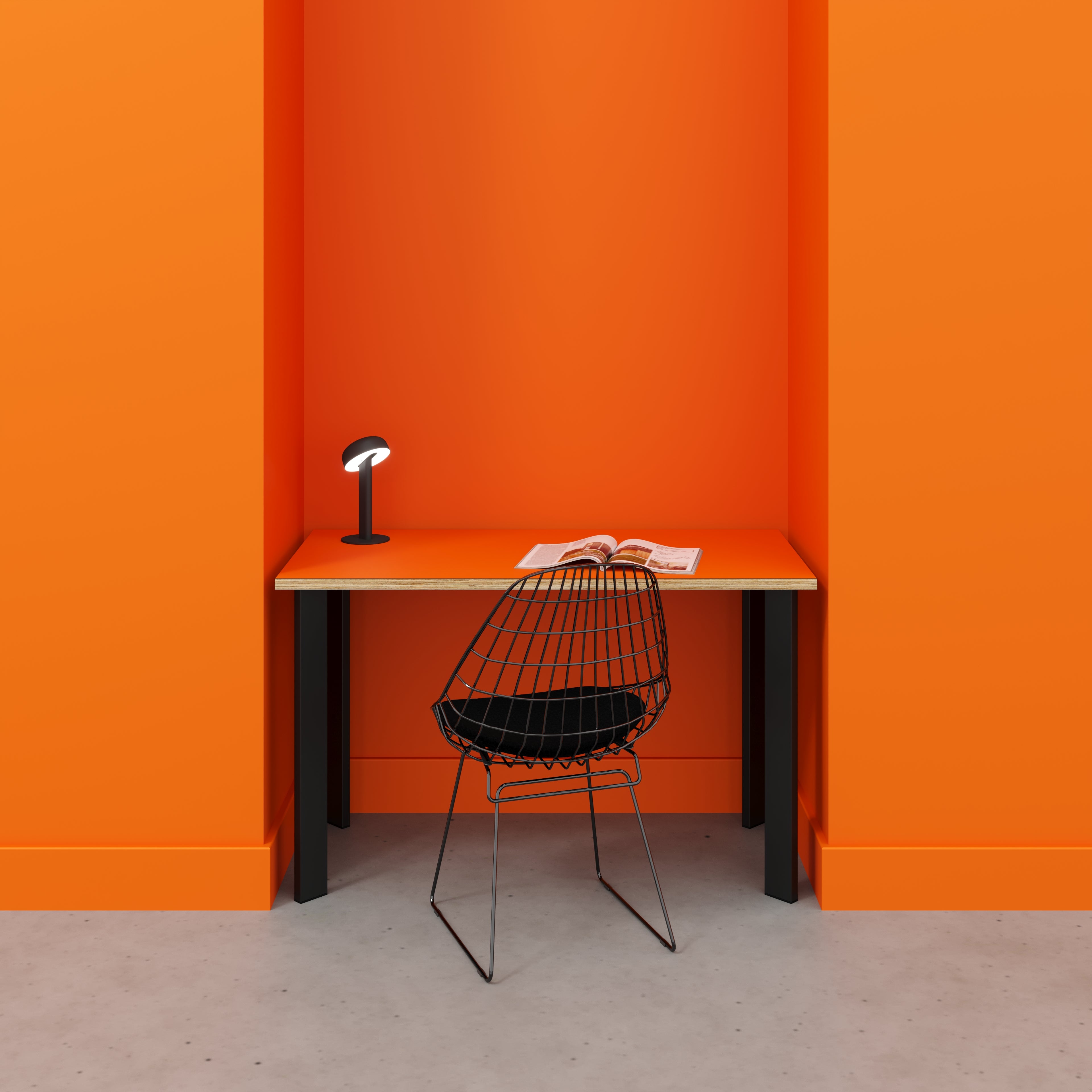 Desk with Black Rectangular Single Pin Legs - Formica Levante Orange - 1200(w) x 600(d) x 735(h)
