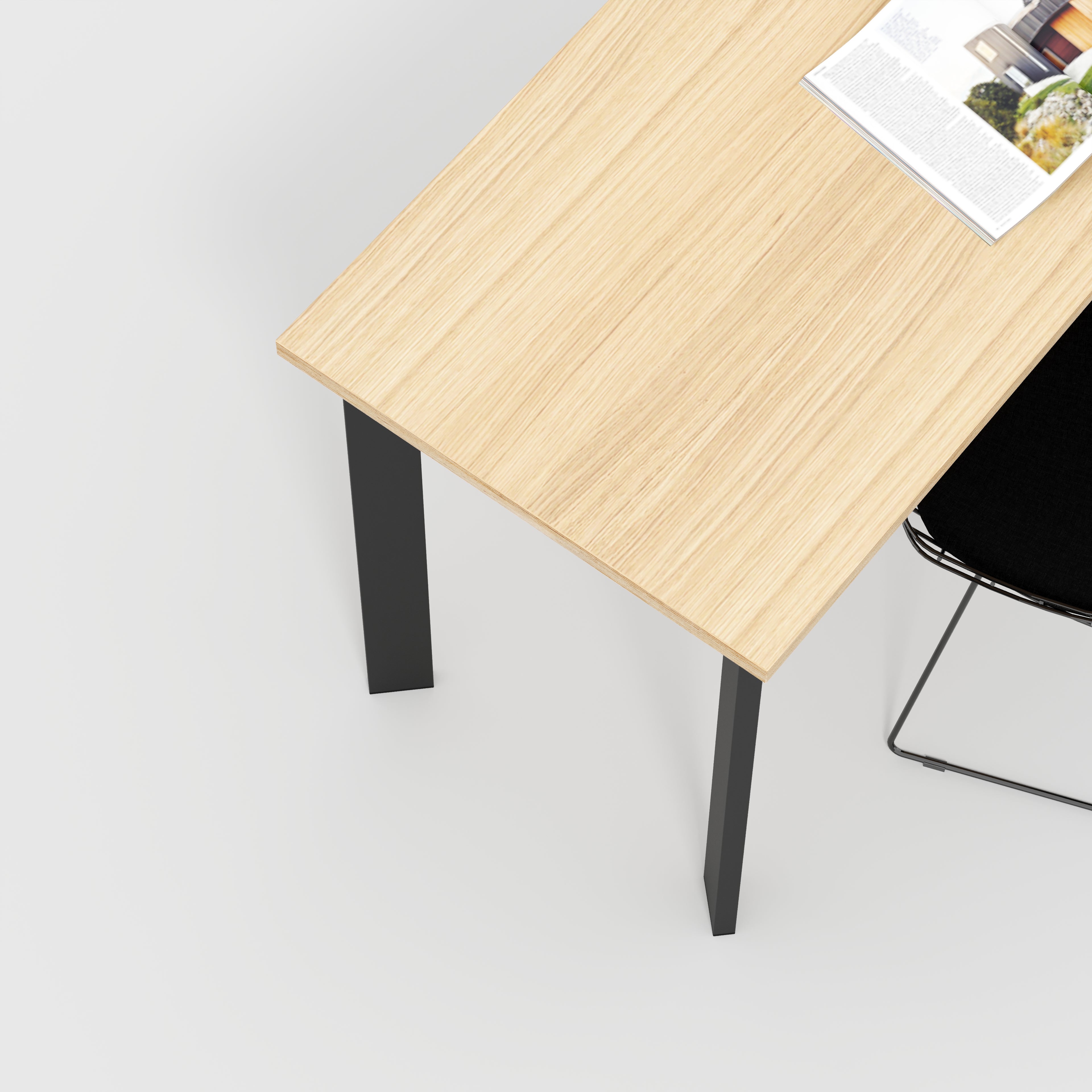 Desk with Black Rectangular Single Pin Legs - Plywood Oak - 1200(w) x 600(d) x 735(h)