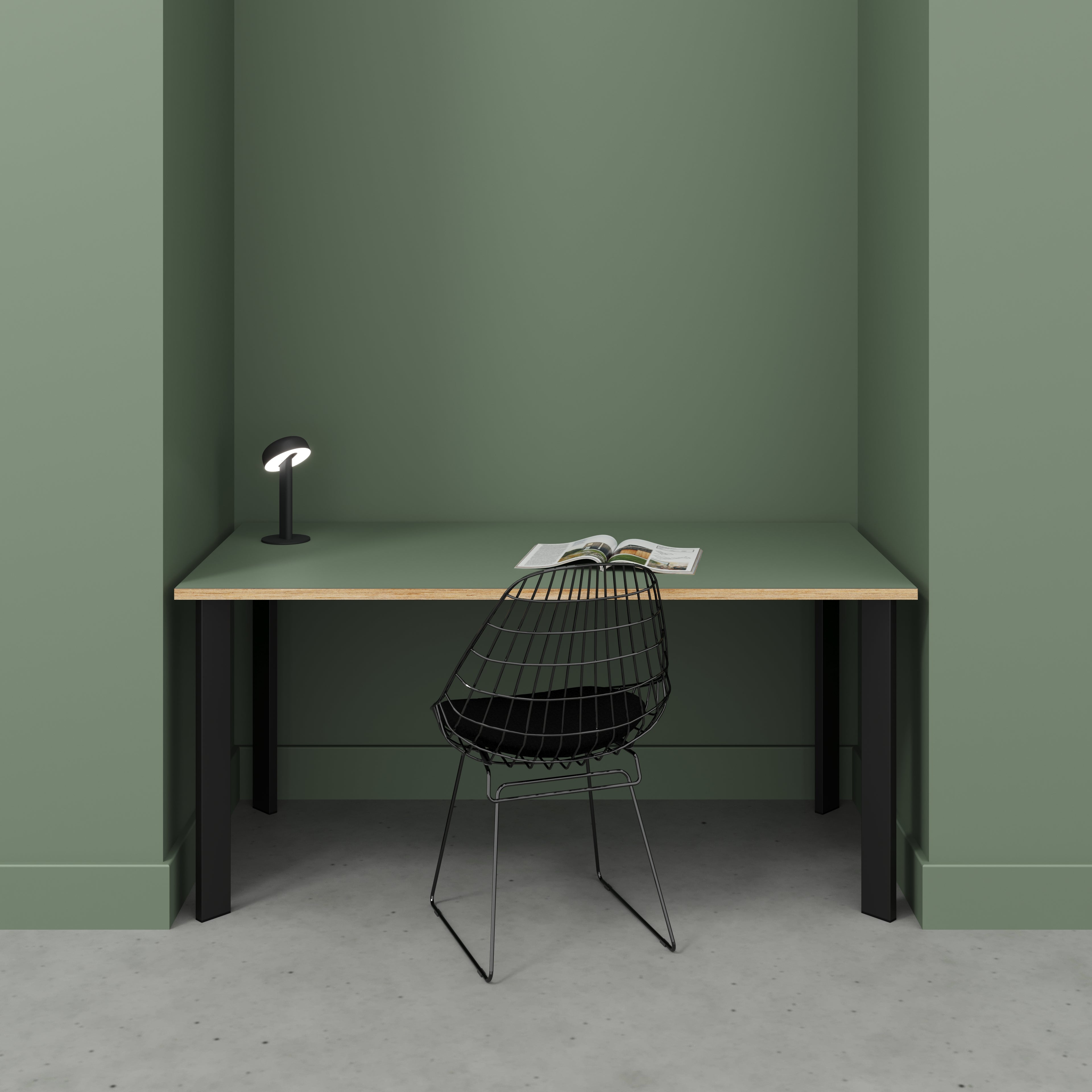 Desk with Black Rectangular Single Pin Legs - Formica Green Slate - 1600(w) x 800(d) x 735(h)