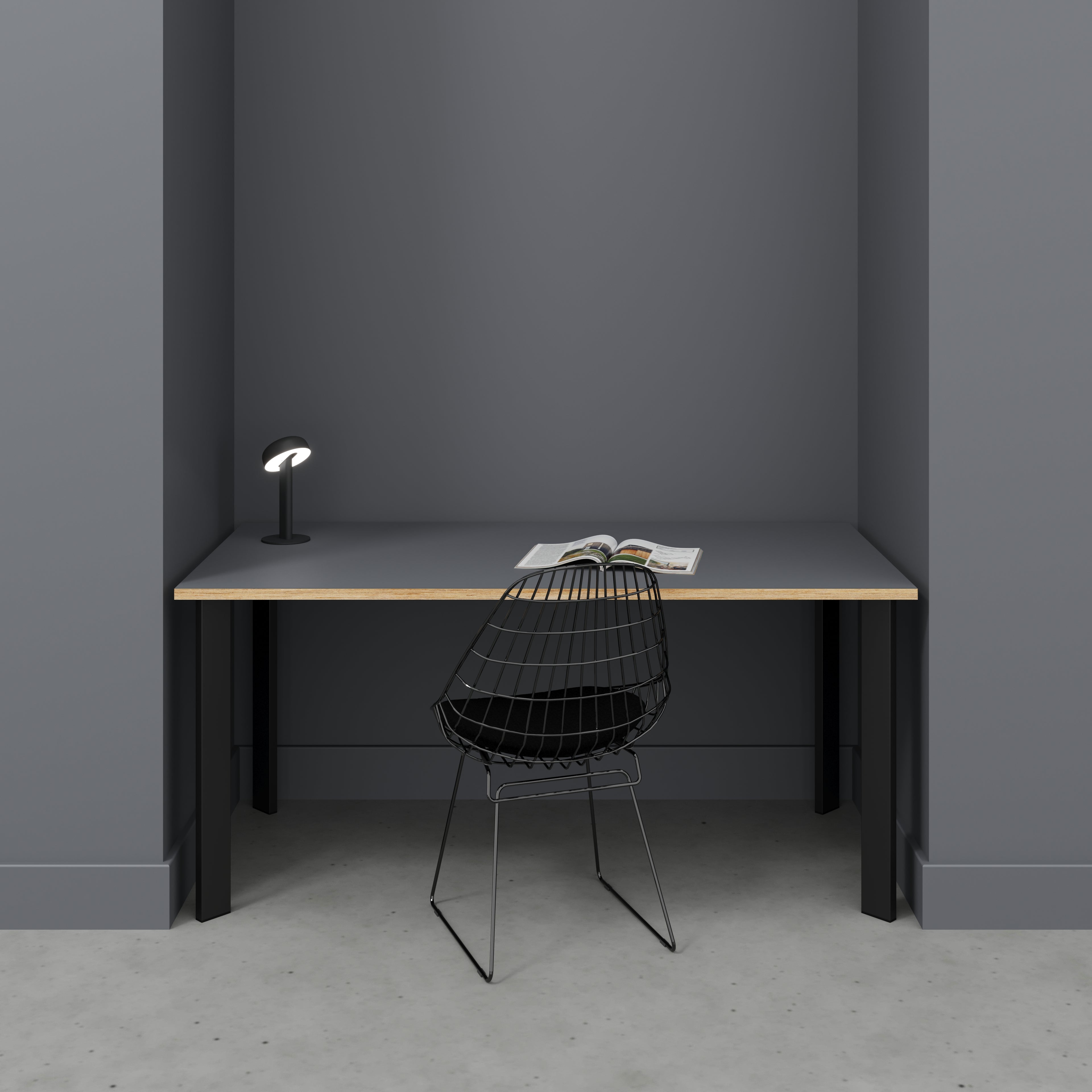Desk with Black Rectangular Single Pin Legs - Formica Tornado Grey - 1600(w) x 800(d) x 735(h)