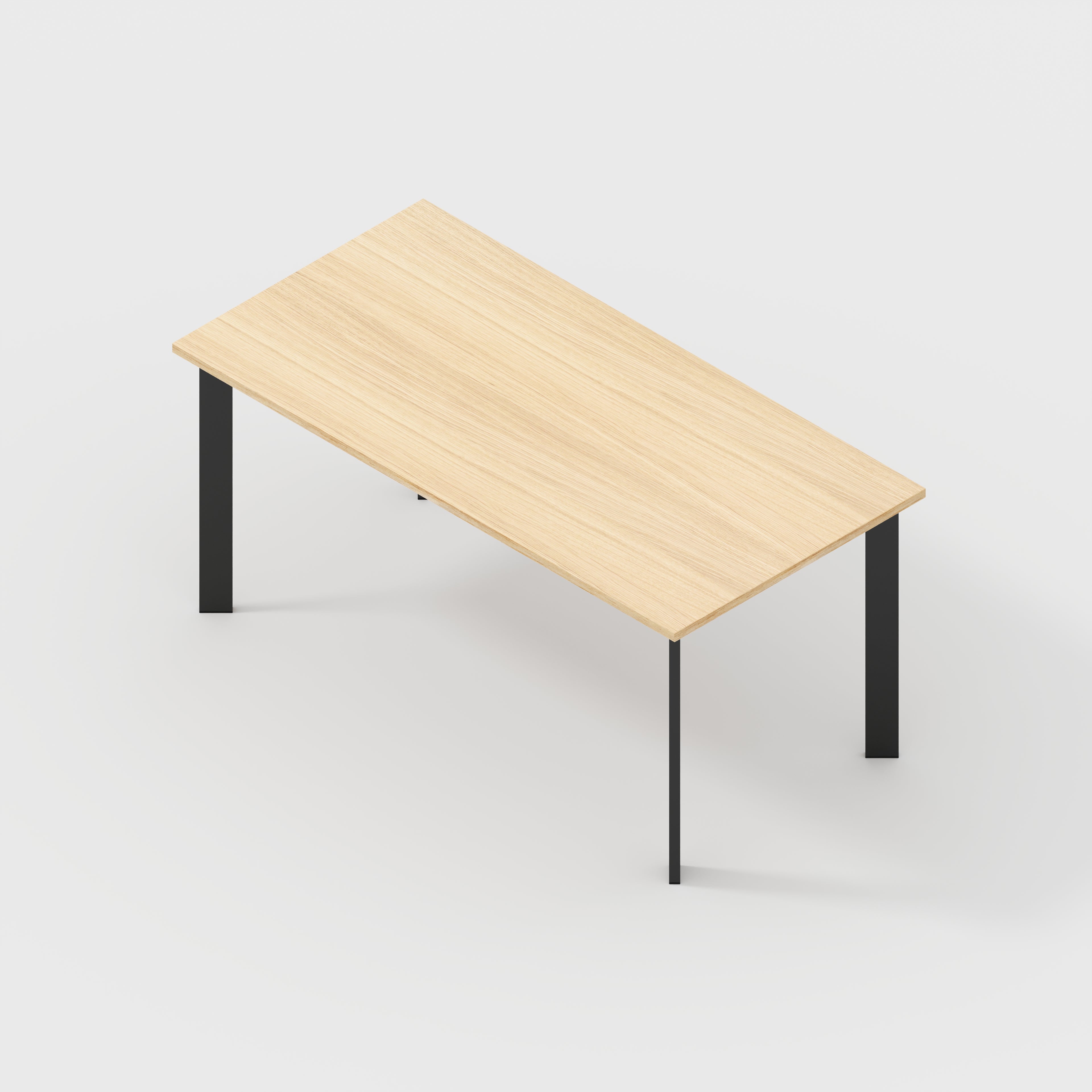 Desk with Black Rectangular Single Pin Legs - Plywood Oak - 1600(w) x 800(d) x 735(h)