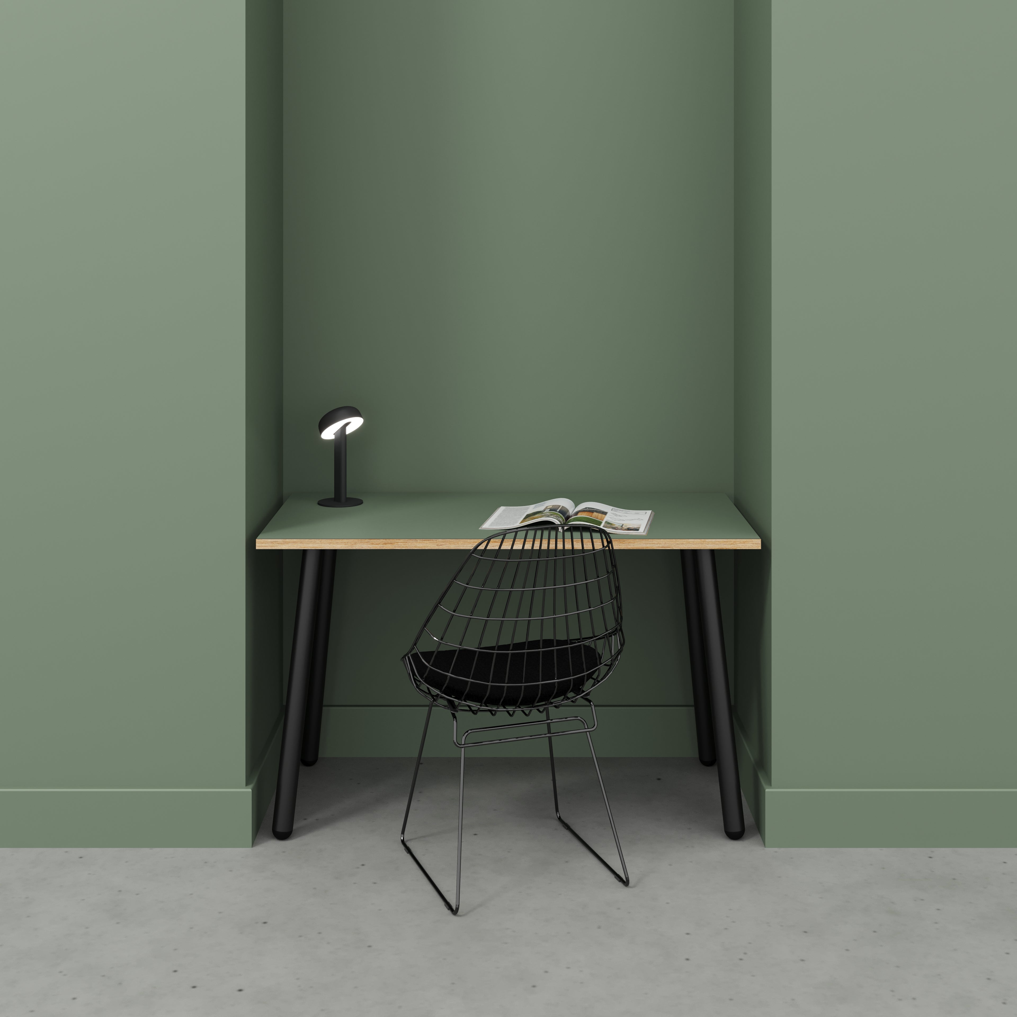 Desk with Black Round Single Pin Legs - Formica Green Slate - 1200(w) x 600(d) x 735(h)