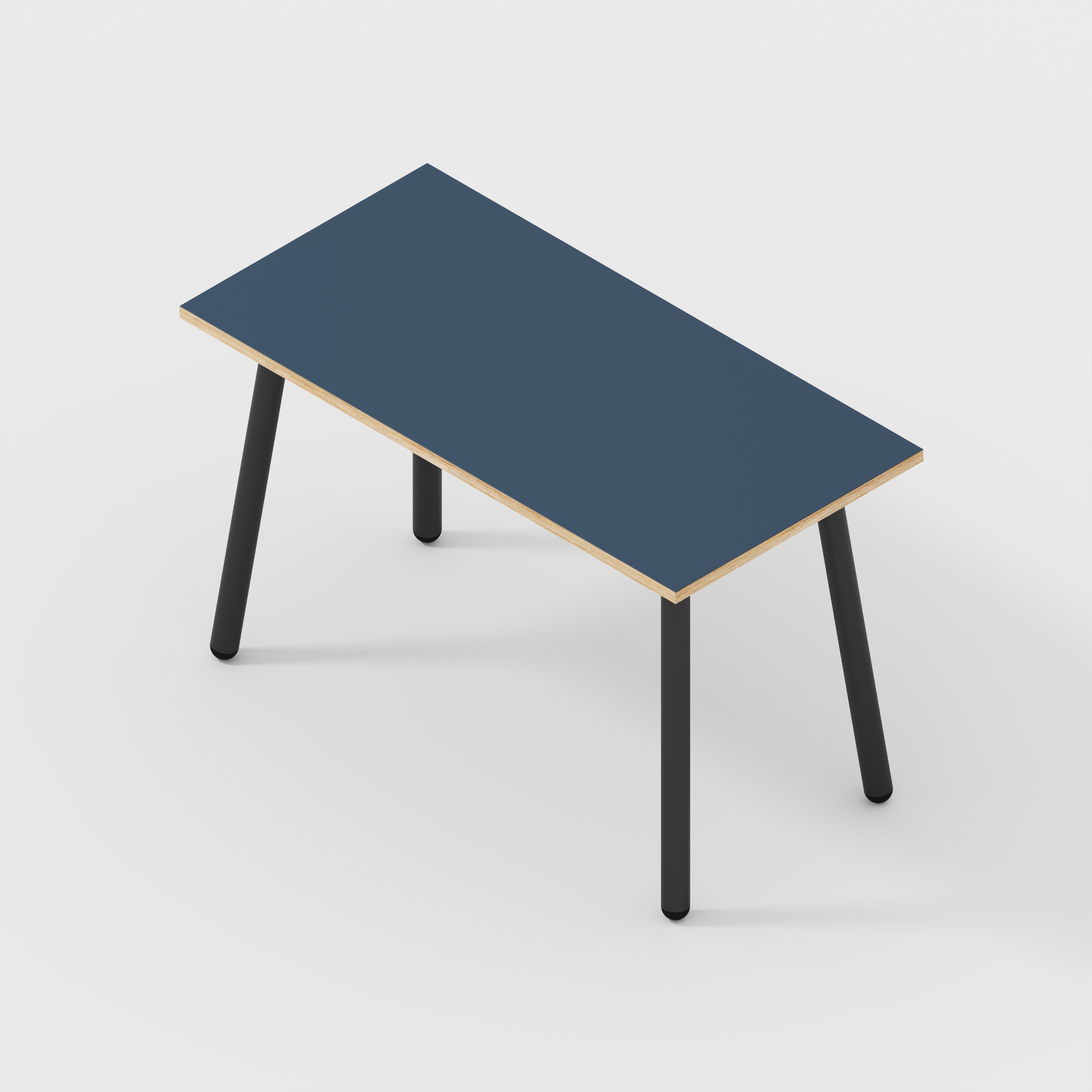 Desk with Black Round Single Pin Legs - Formica Night Sea Blue - 1200(w) x 600(d) x 735(h)