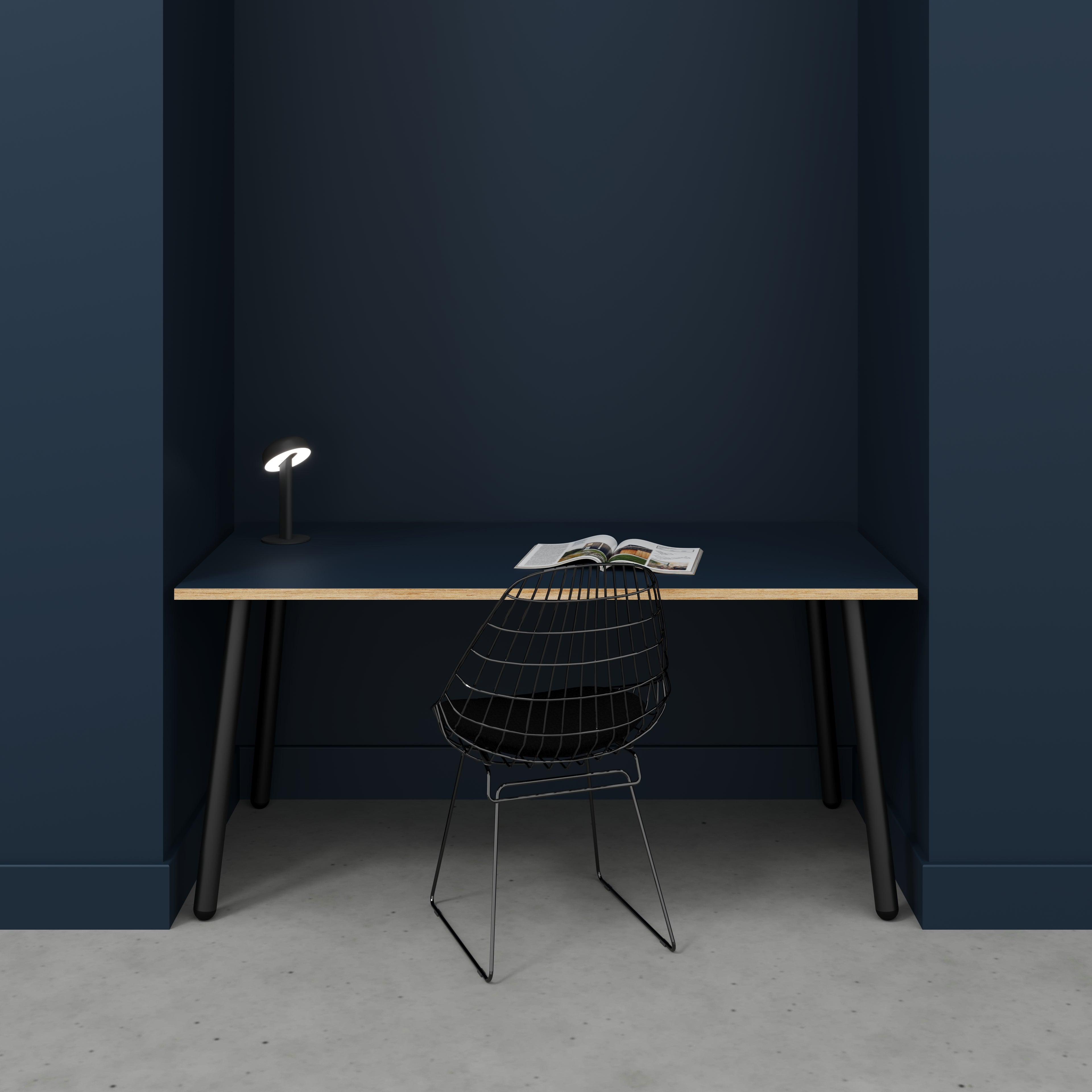 Desk with Black Round Single Pin Legs - Formica Night Sea Blue - 1600(w) x 800(d) x 735(h)