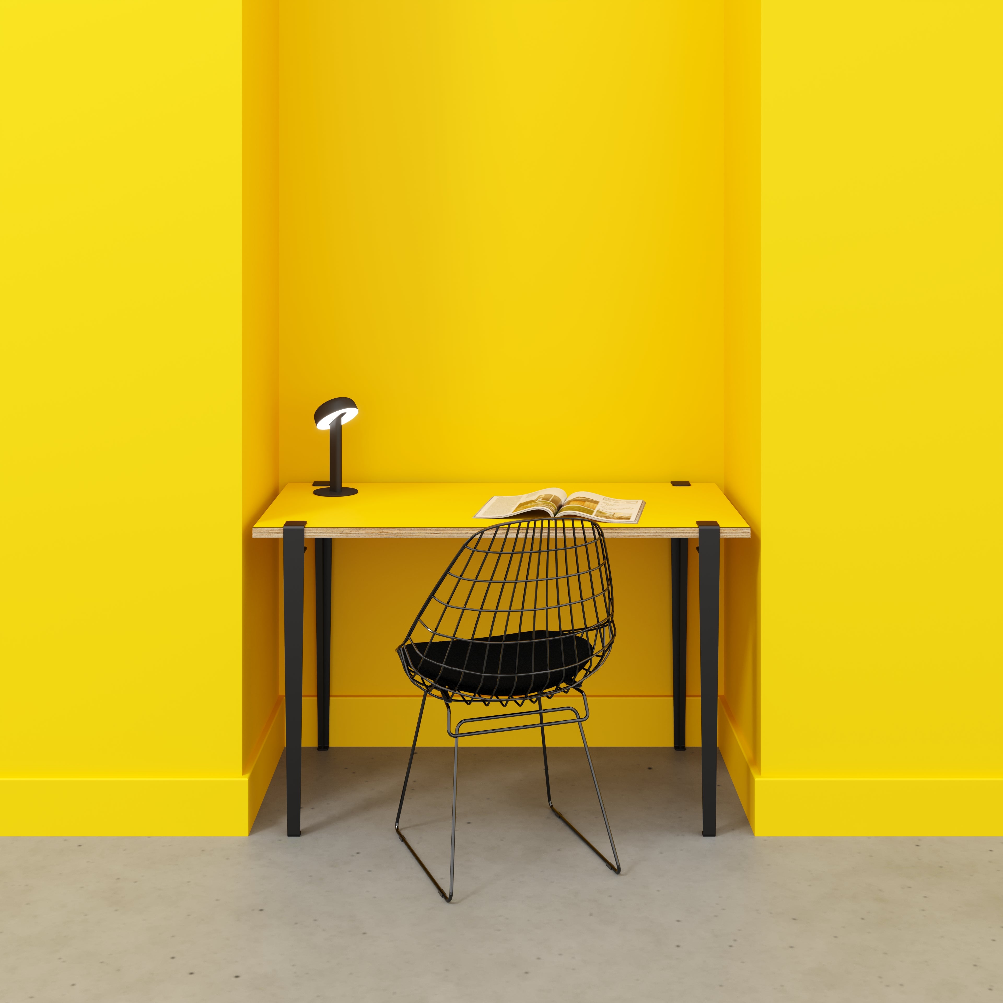 Desk with Black Tiptoe Legs - Formica Chrome Yellow - 1200(w) x 600(d) x 750(h)