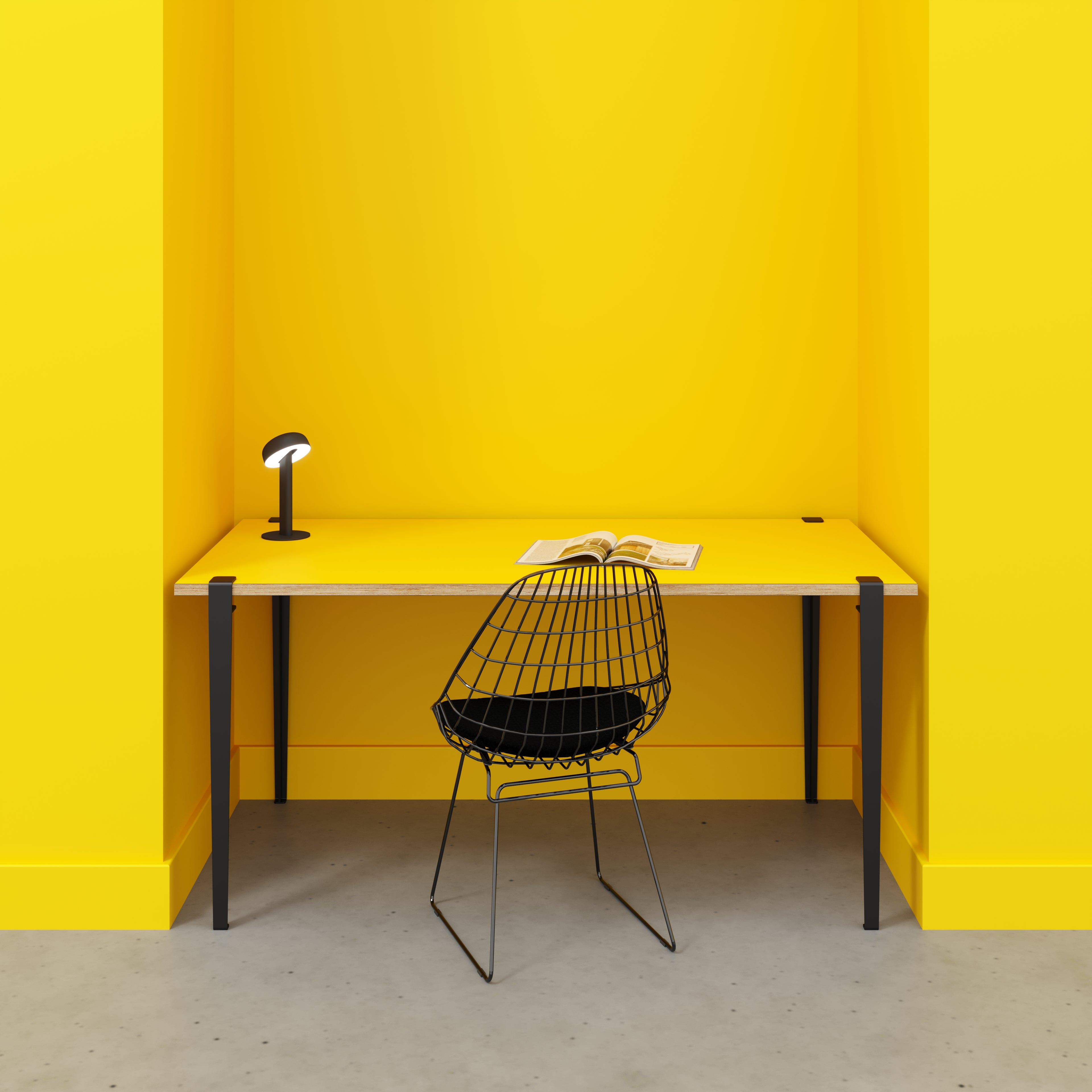 Desk with Black Tiptoe Legs - Formica Chrome Yellow - 1600(w) x 800(d) x 750(h)