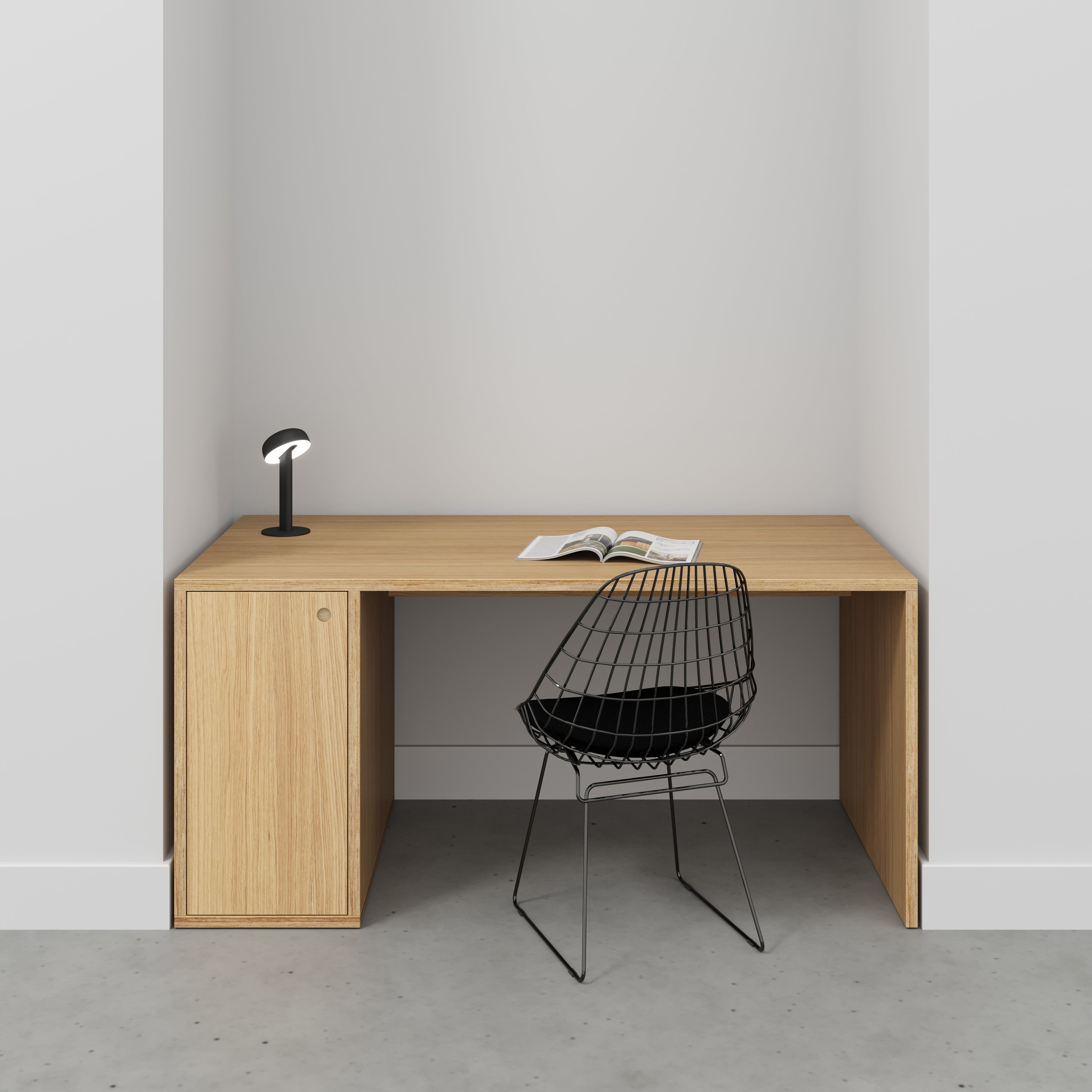 Desk with Storage Type 1 LH - Door - Plywood Oak - 1600(w) x 800(d) x 750(h)