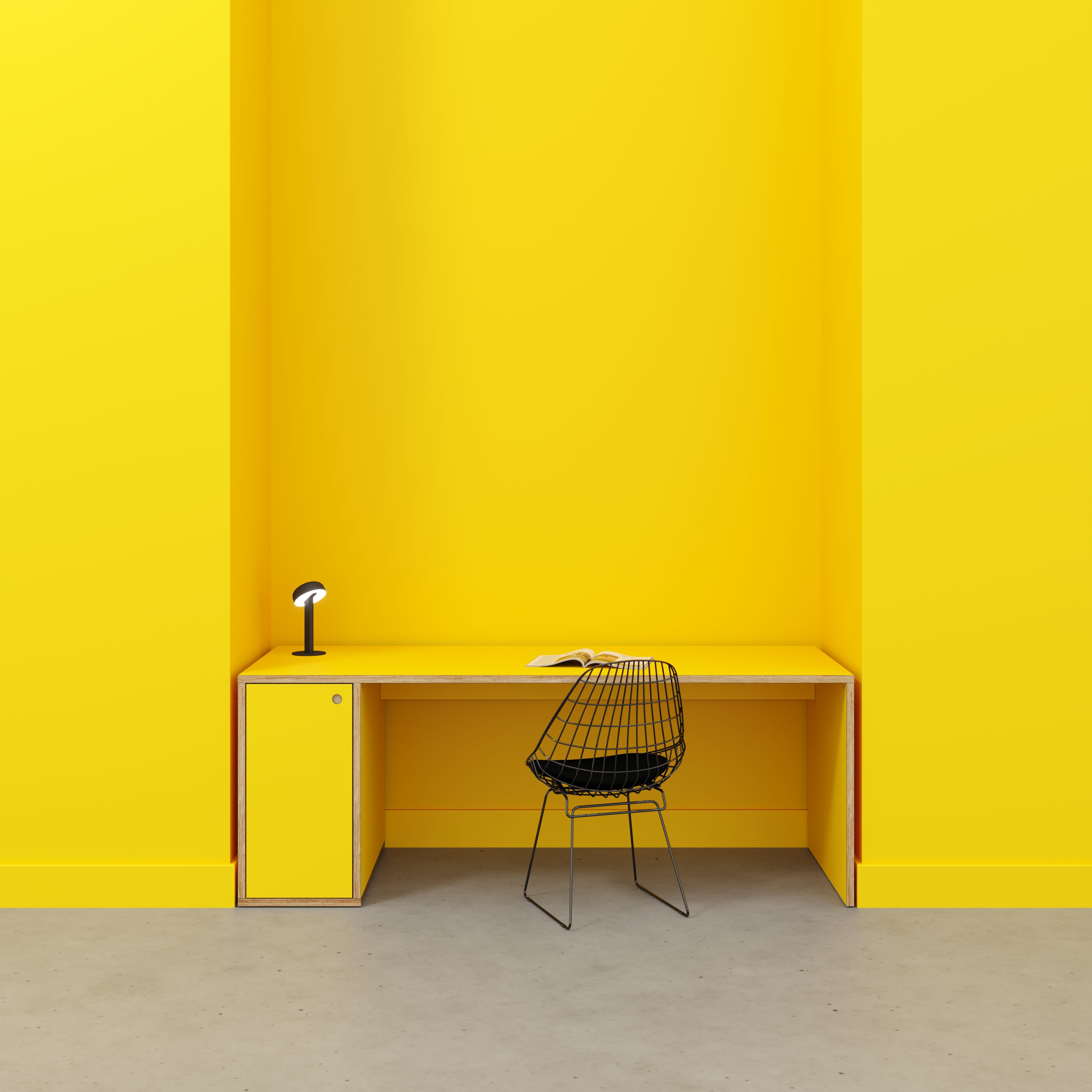 Desk with Storage Type 1 LH - Door - Formica Chrome Yellow - 2000(w) x 800(d) x 750(h)