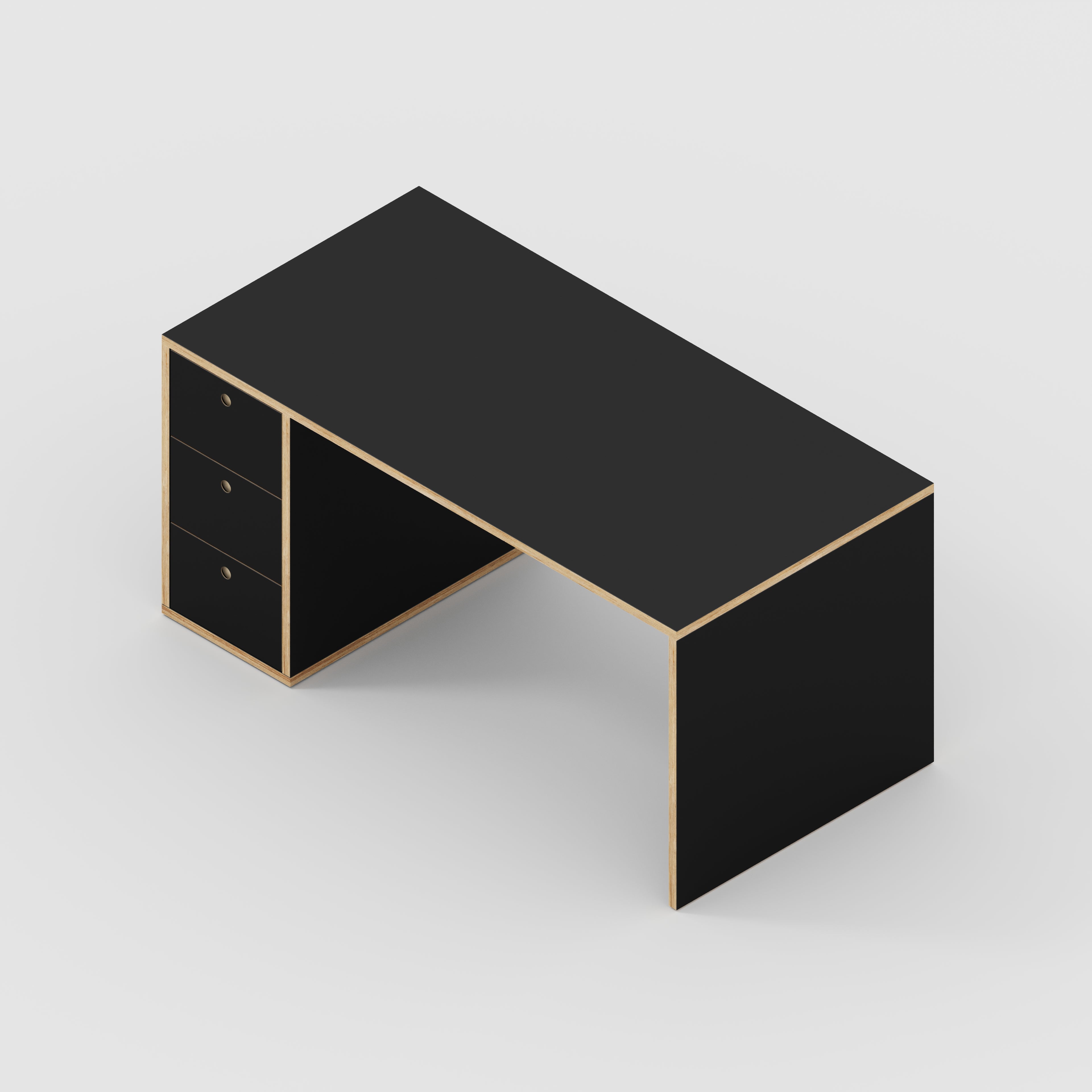 Plywood Desk with Storage Type 1 LH - Drawers - Formica Diamond Black - 1600(w) x 800(d) x 750(h)