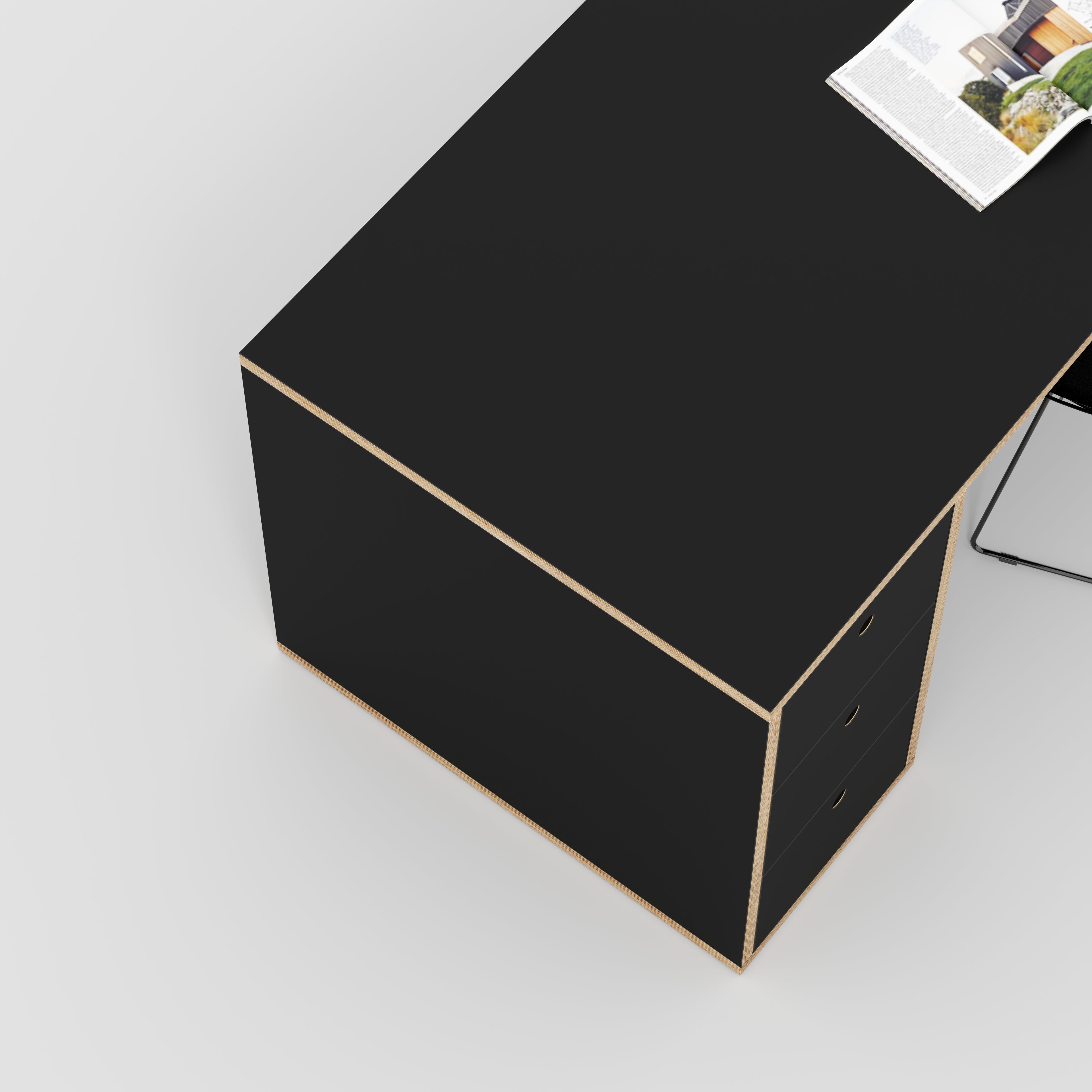 Plywood Desk with Storage Type 1 LH - Drawers - Formica Diamond Black - 1600(w) x 800(d) x 750(h)