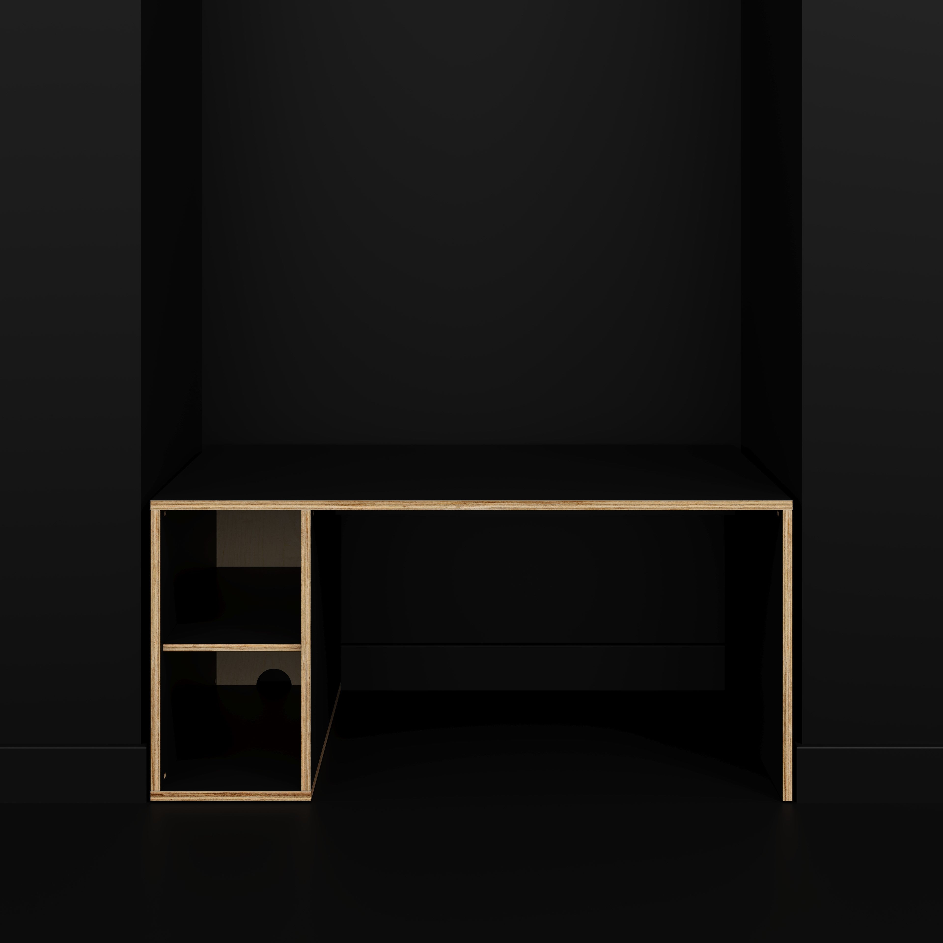 Desk with Storage Type 1 LH - Open Shelves - Formica Diamond Black - 1600(w) x 800(d) x 750(h)