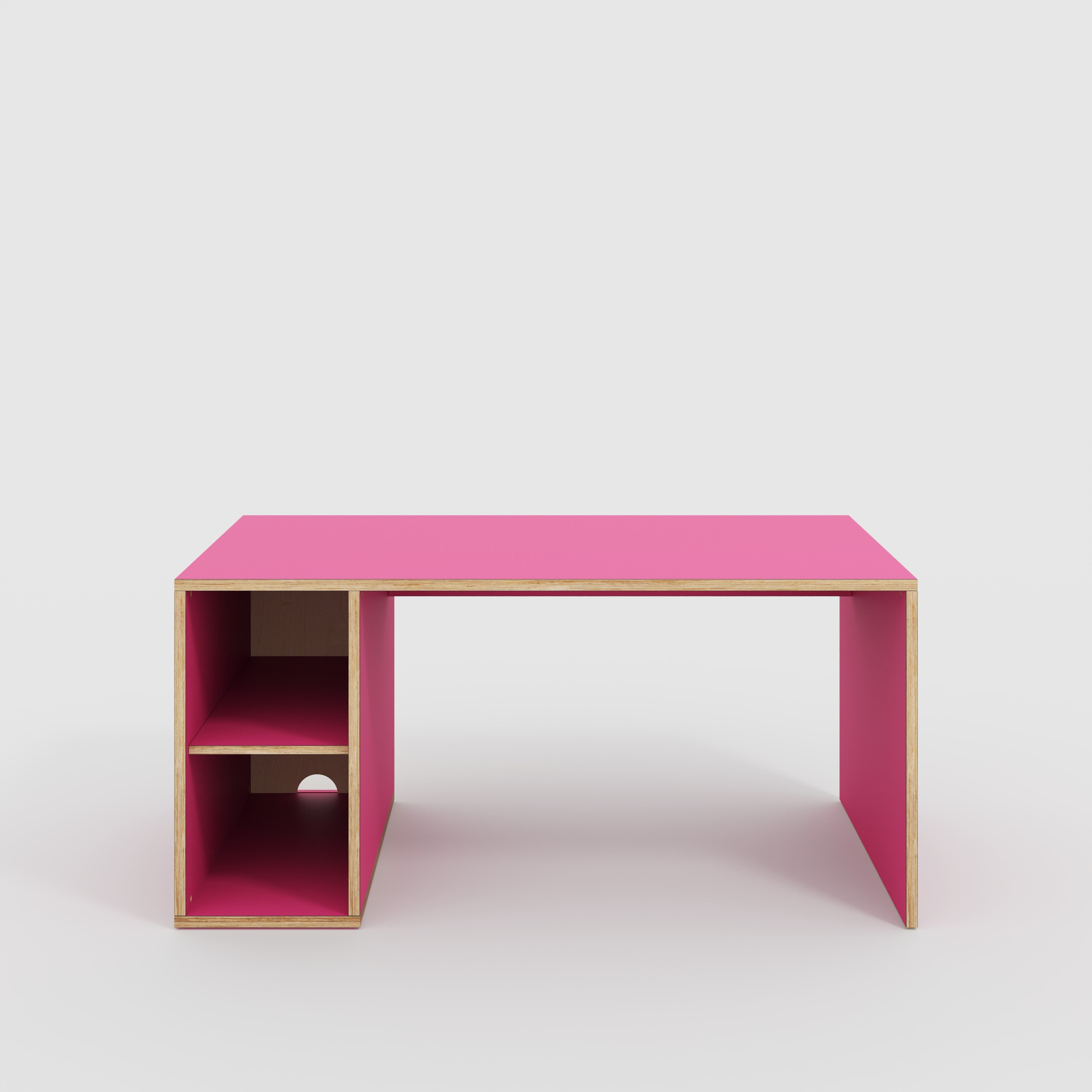 Desk with Storage Type 1 LH - Open Shelves - Formica Juicy Pink - 1600(w) x 800(d) x 750(h)