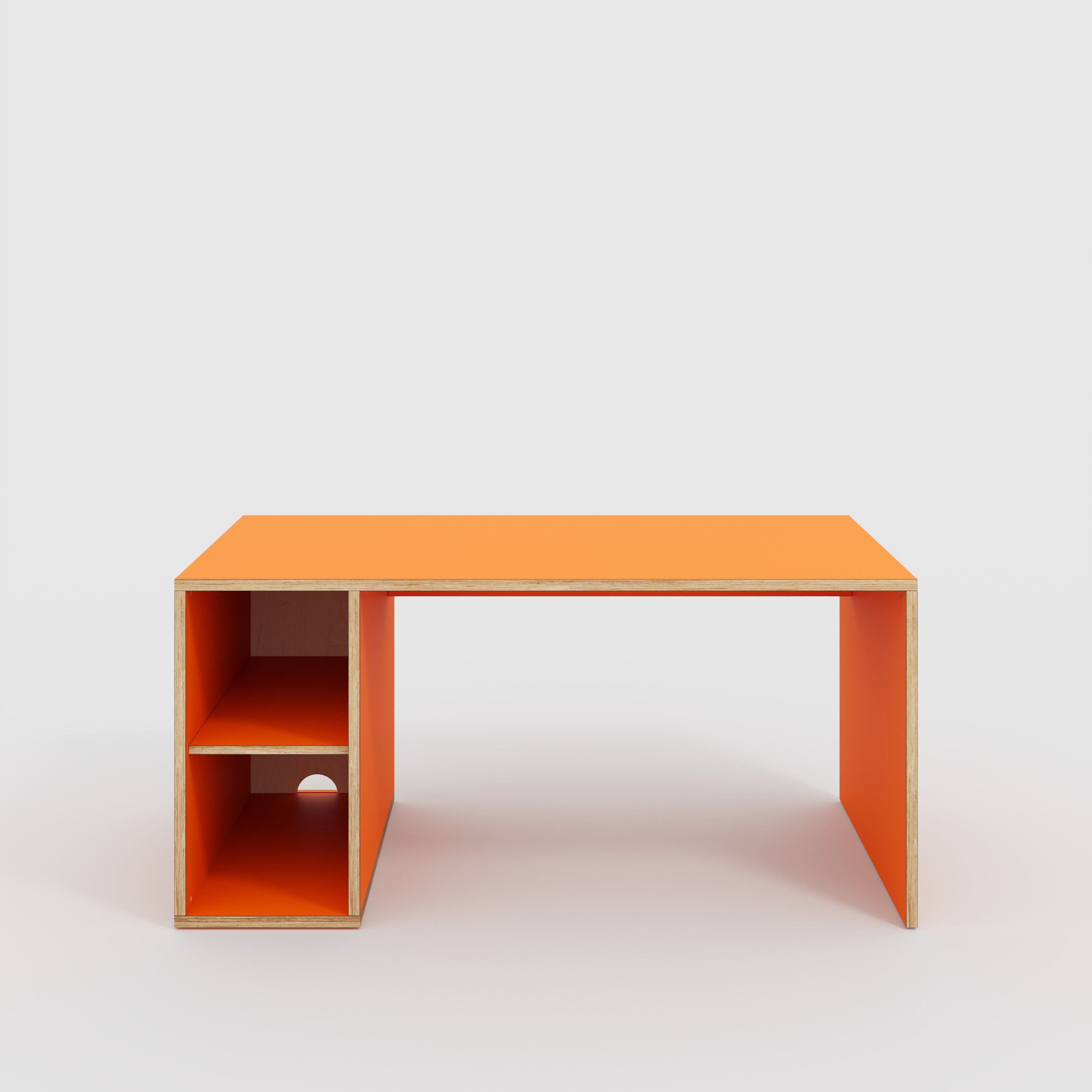 Desk with Storage Type 1 LH - Open Shelves - Formica Levante Orange - 1600(w) x 800(d) x 750(h)