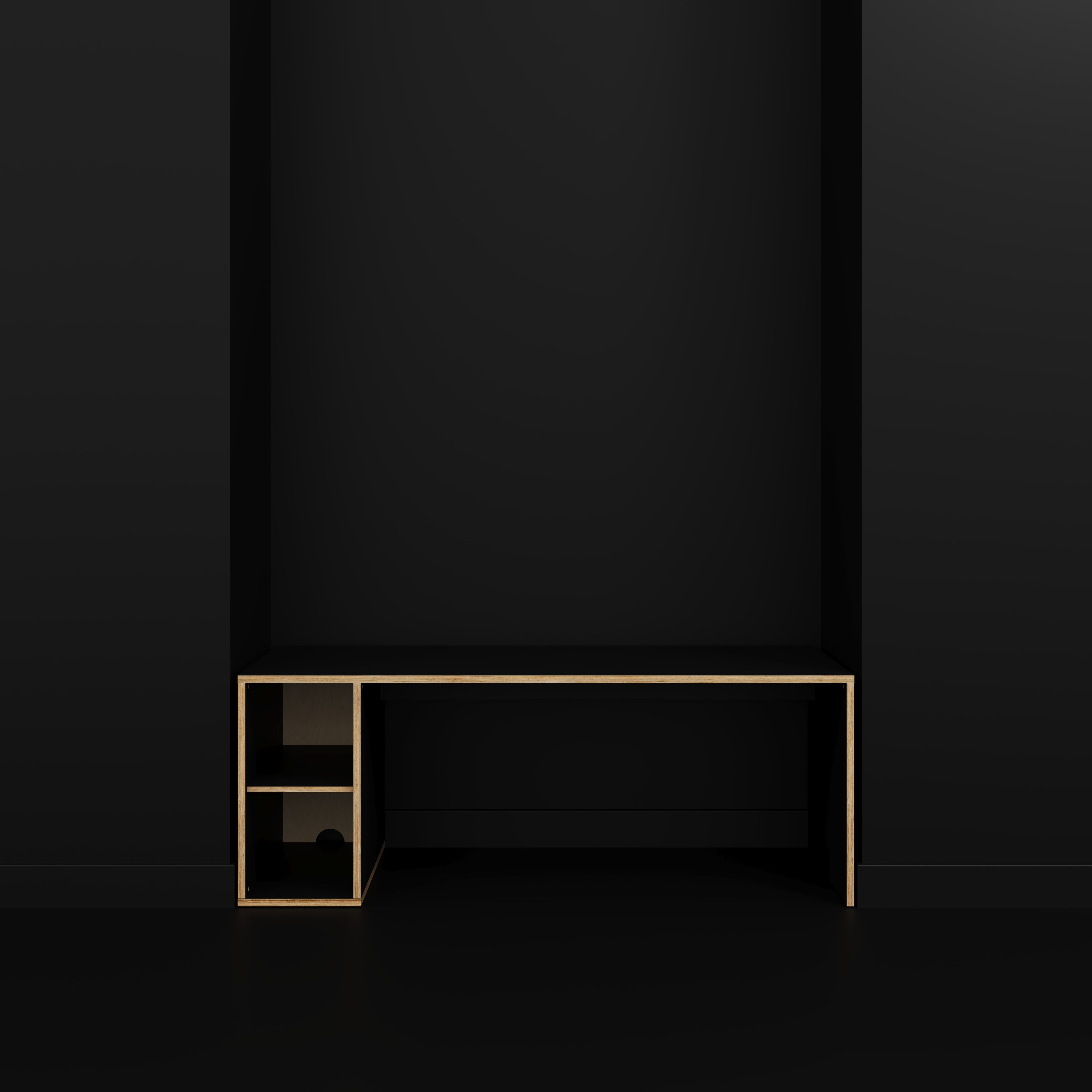 Desk with Storage Type 1 LH - Open Shelves - Formica Diamond Black - 2000(w) x 800(d) x 750(h)