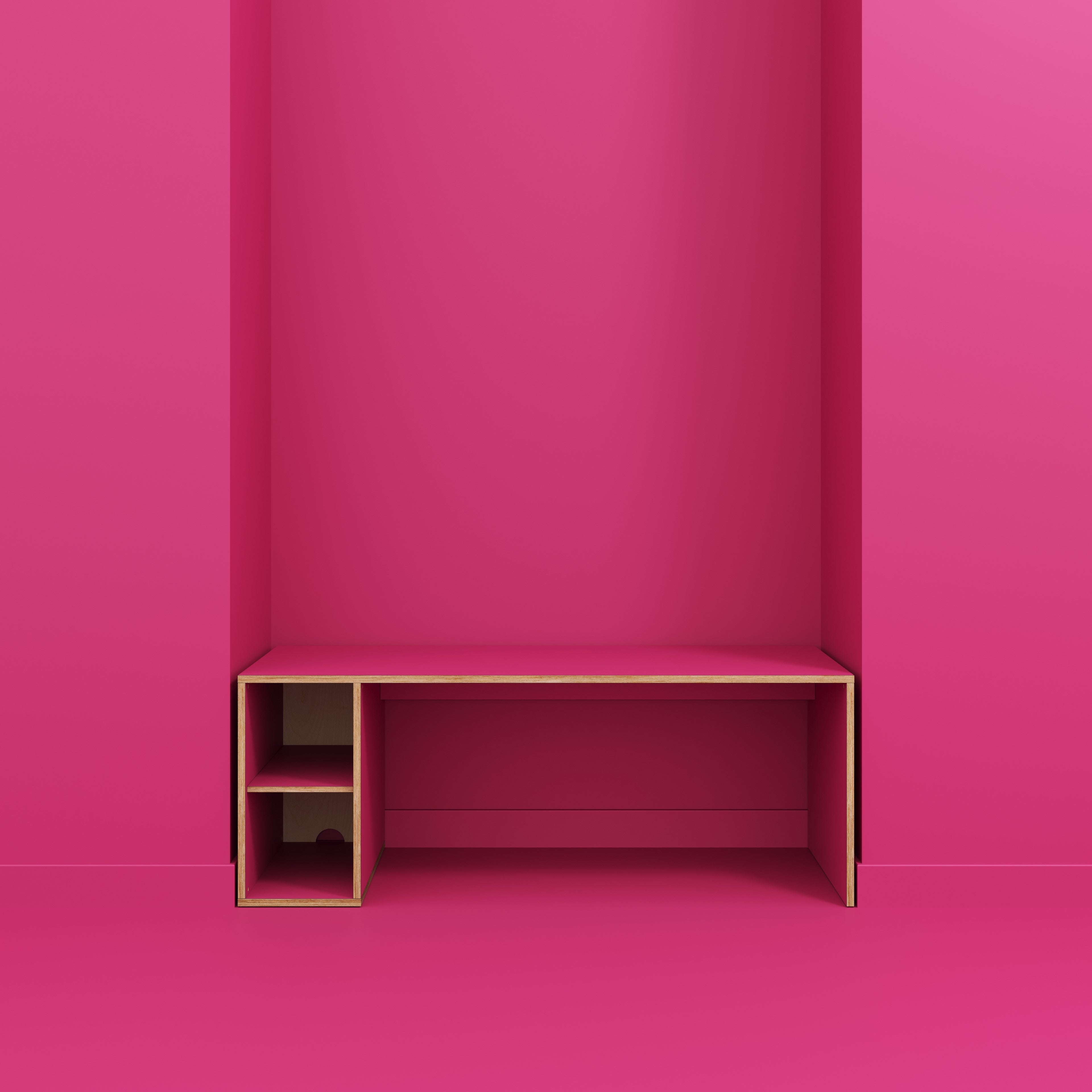 Desk with Storage Type 1 LH - Open Shelves - Formica Juicy Pink - 2000(w) x 800(d) x 750(h)