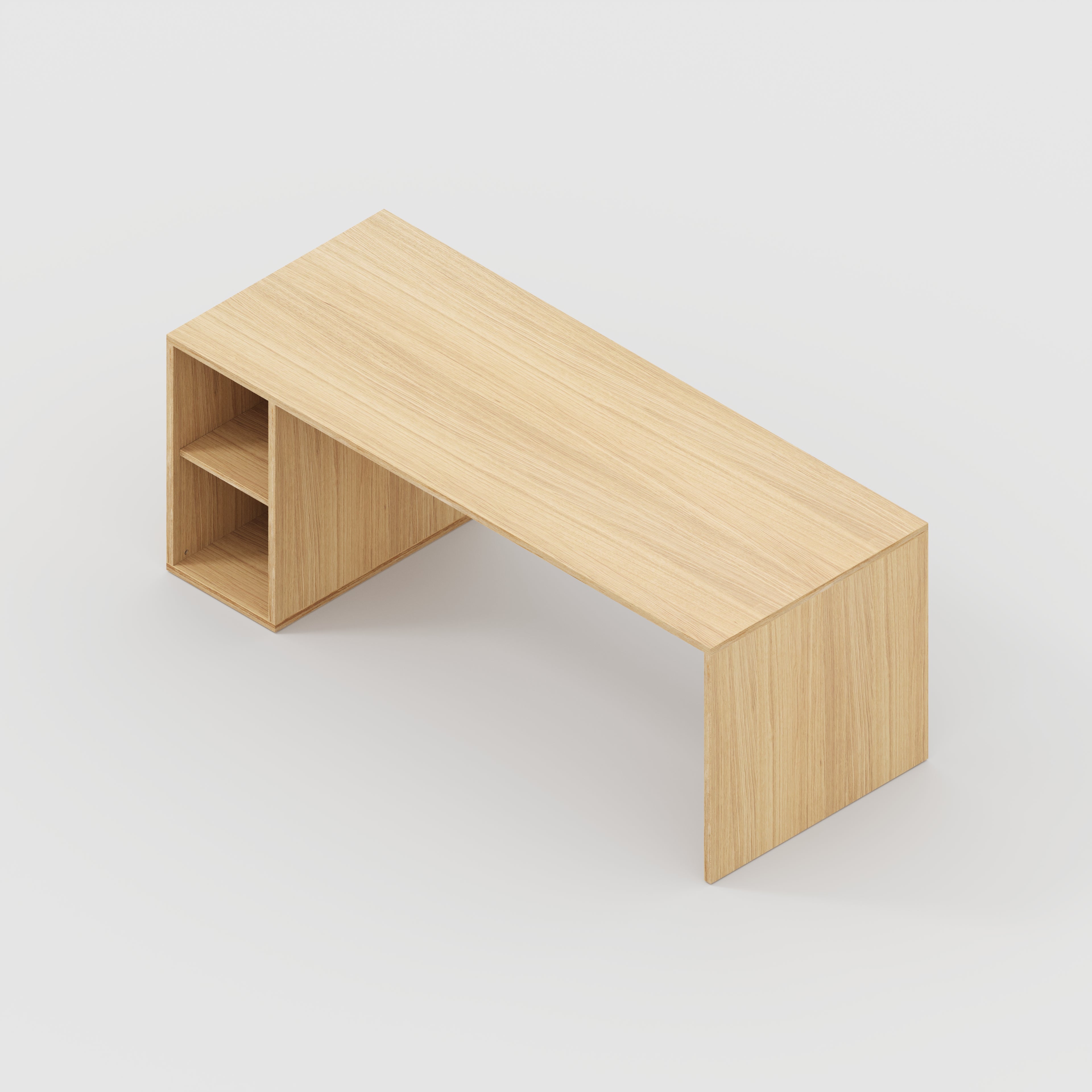 Desk with Storage Type 1 LH - Open Shelves - Plywood Oak - 2000(w) x 800(d) x 750(h)